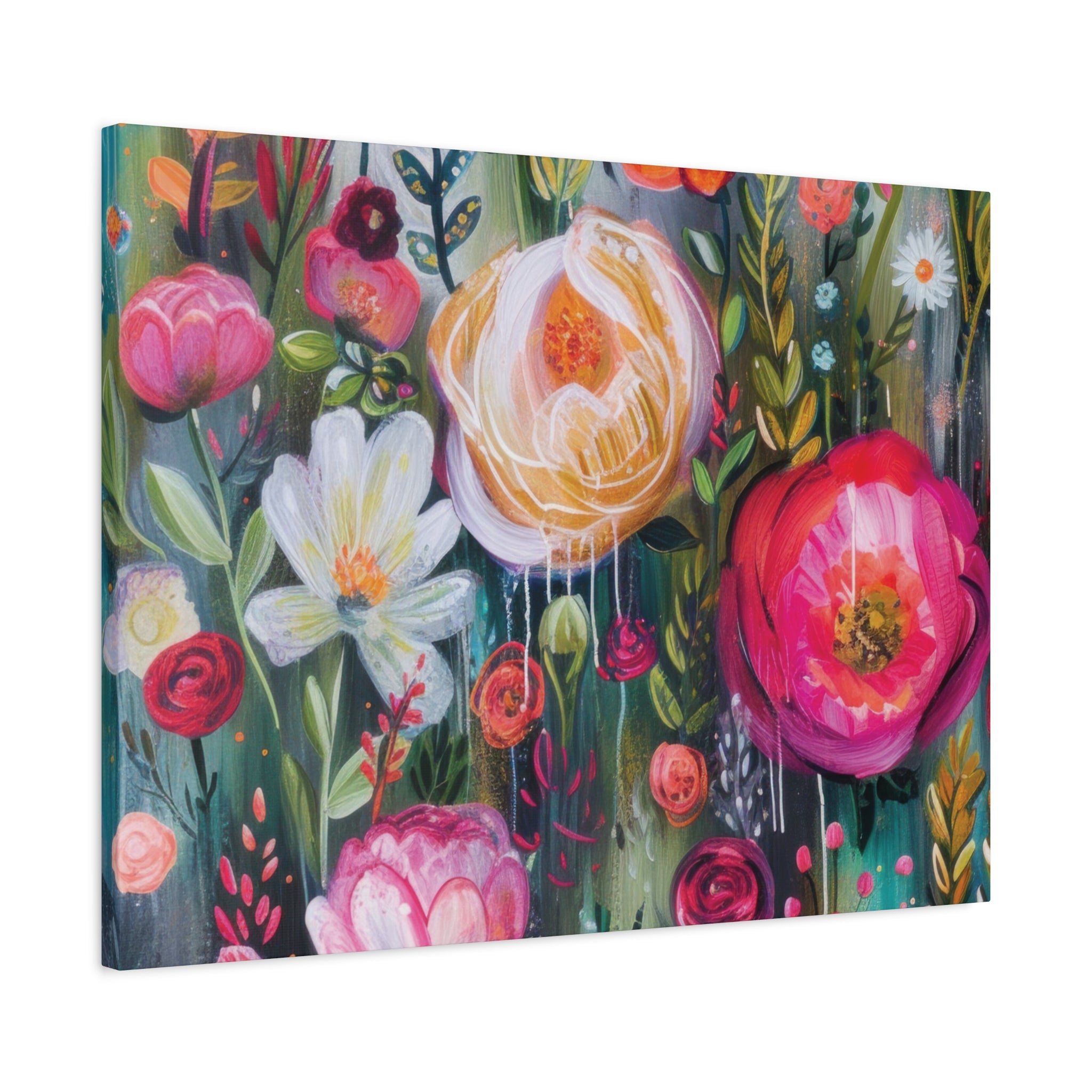 Watercolor Boho Floral Wall Art Matte Canvas Stretched, Vibrant Botanical Design, Perfect for Living Room, Bedroom, or Office Decor, Adds a Stylish Touch to Any Space - MRSBYVALLE