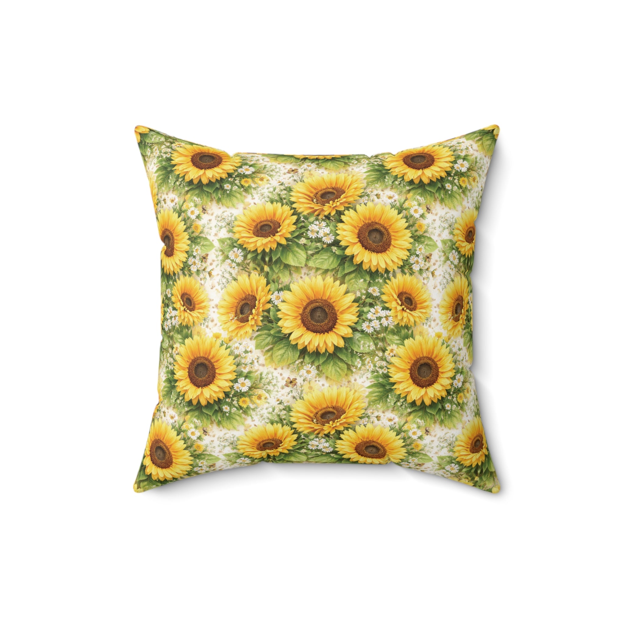 SunFlowers Vintage Tablecloth Square Pillow — Elegant Decorative Throw Pillow