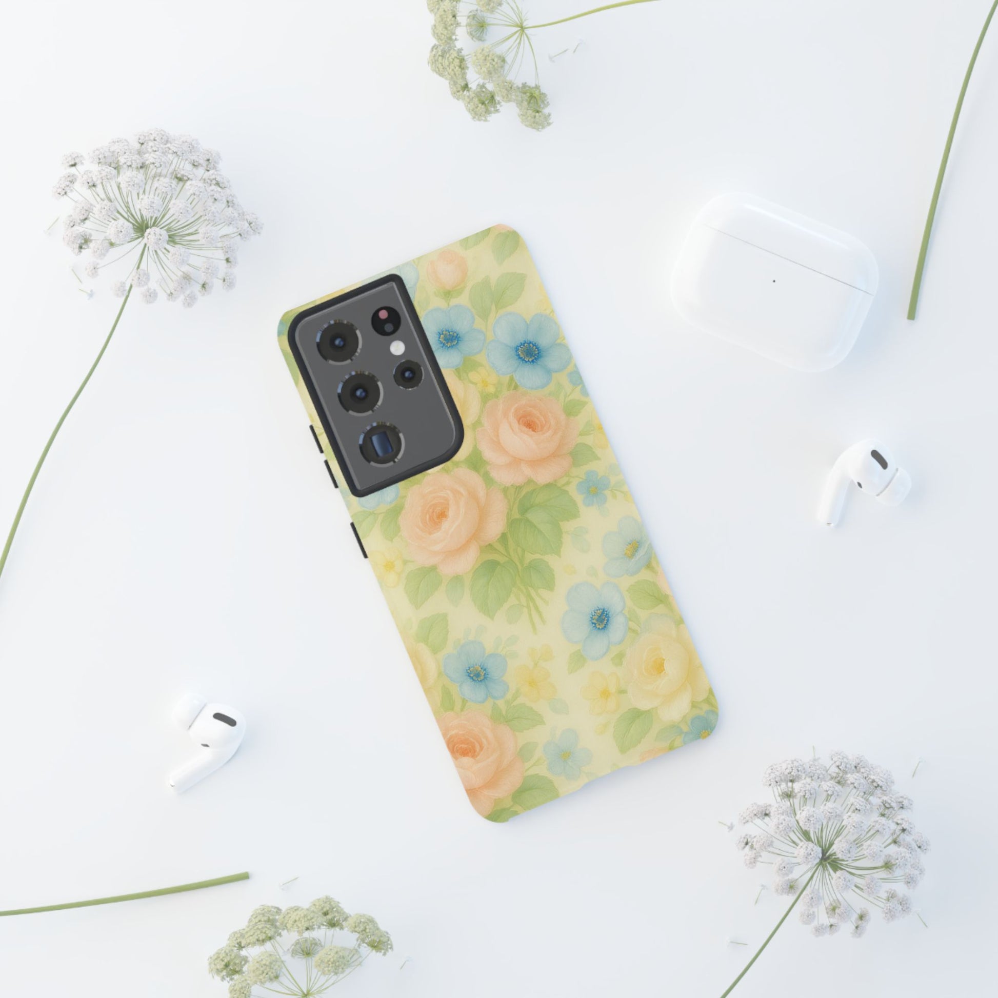 Pastel Yellow Vintage Floral Phone Case  Romantic Cottagecore Aesthetic, Soft Botanical Design, Protective Gift for Her, Fits iPhone & Samsung Models