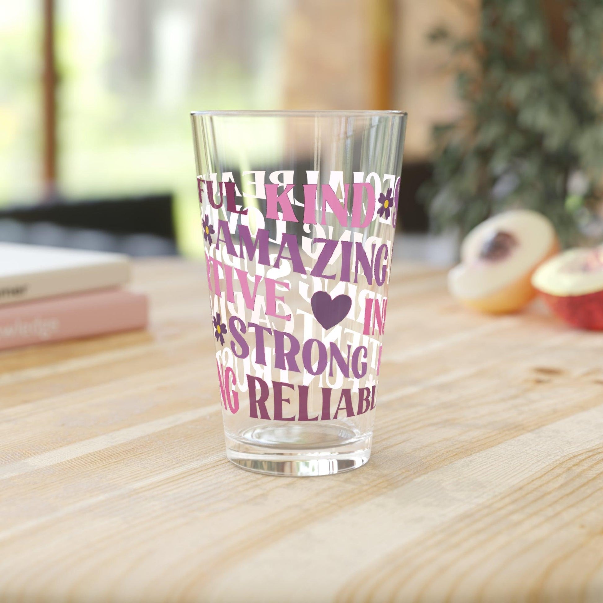 Glass 16oz Pint Embrace Positivity Cup Like Kind, Amazing, Strong, Reliable, Beautiful, Trusting More Uplift Every Sip Beverages, Dishwasher Party Drinkware, Cocktail, Wedding Perfect for Parties Glassware, New House Gift - MRSBYVALLE