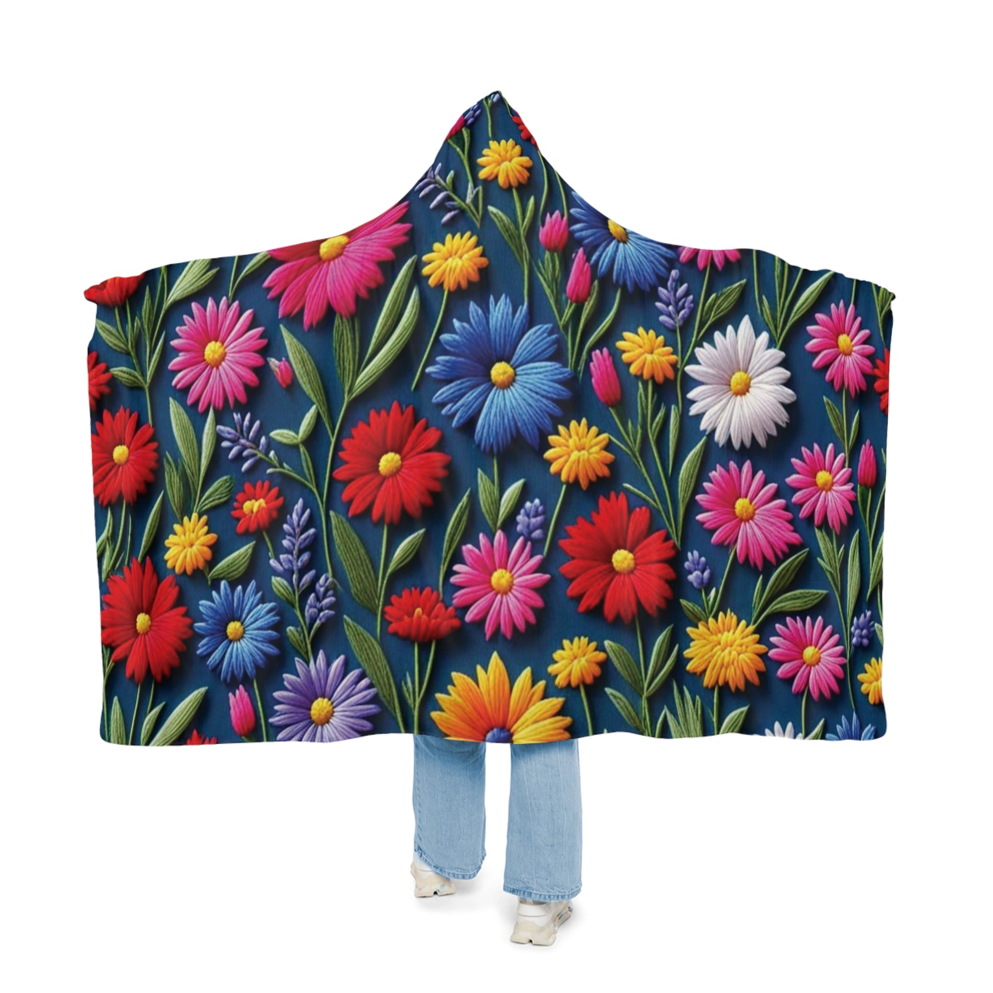 3D Illusion Wildflower Hooded Snuggle Blanket Cozy Throw for Her, Soft Winter Comfort, Relaxation, Movie Nights, Unique Floral Gift for Mom Housewarmimg