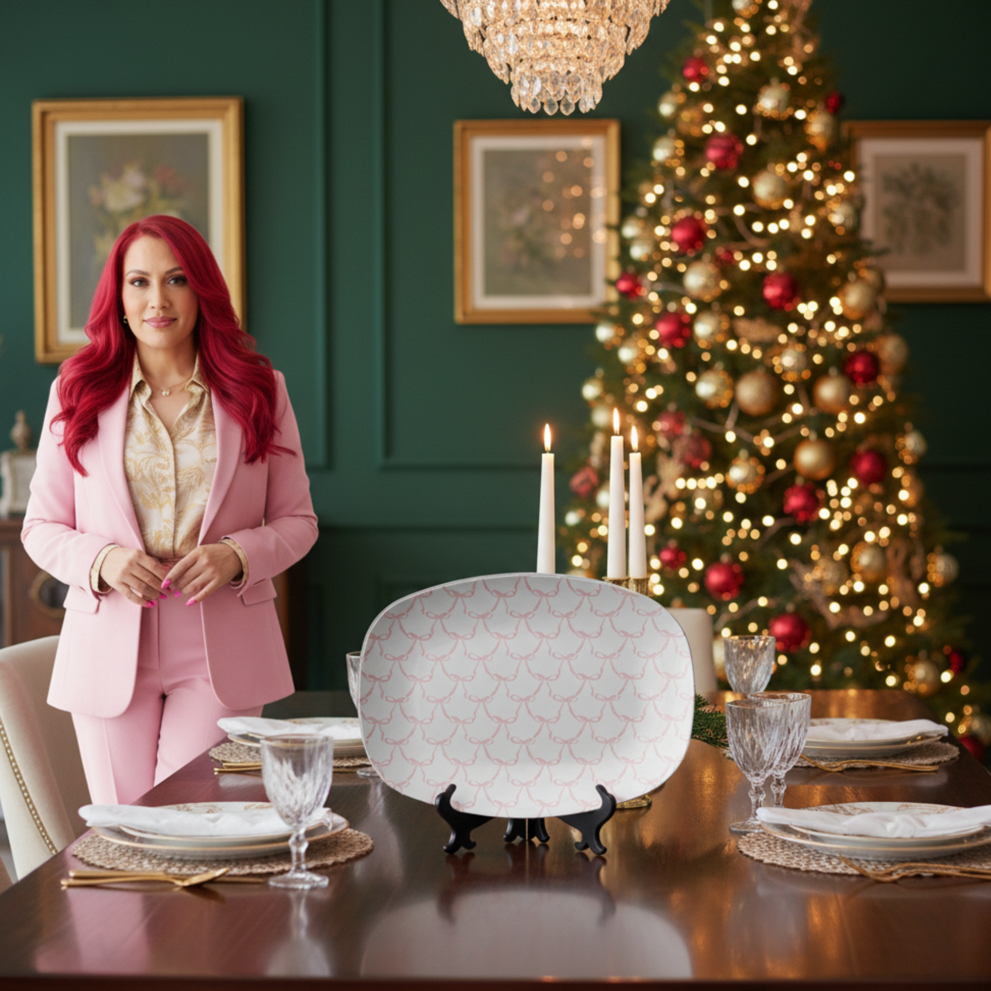 Pink Coquette Bows Platter – Elegant Feminine Serveware for Stylish Holiday Dining and Everyday Charm