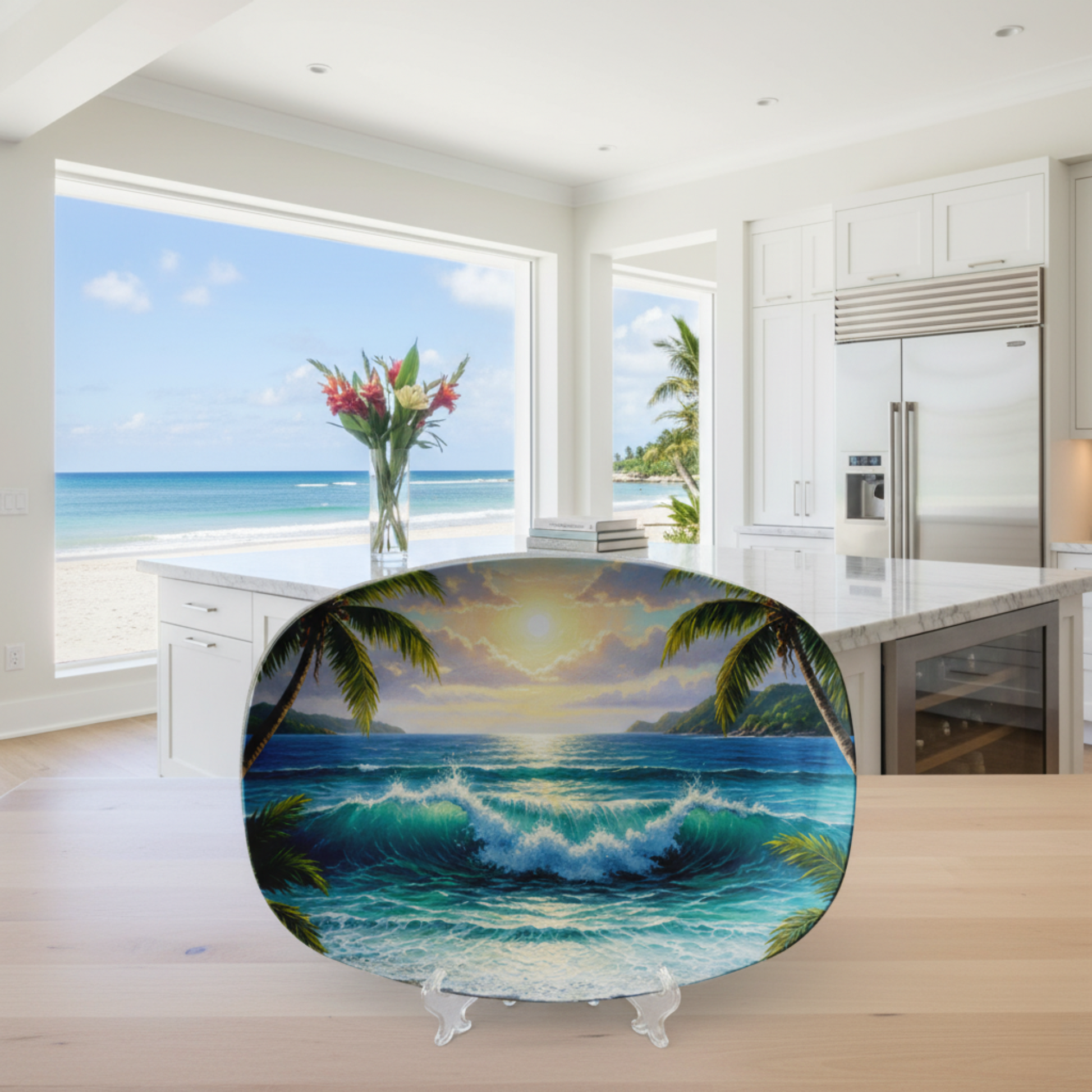 Coastal Luxe Ocean Wave Platter – Sophisticated 10x14 Beach House Accent