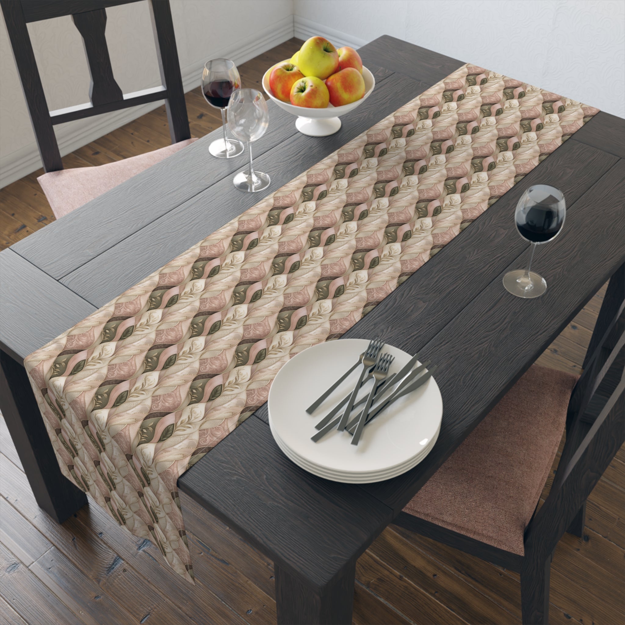 Braided Neutral Table Runner - Rustic Beige Cotton-Poly Dining Accent Dinner