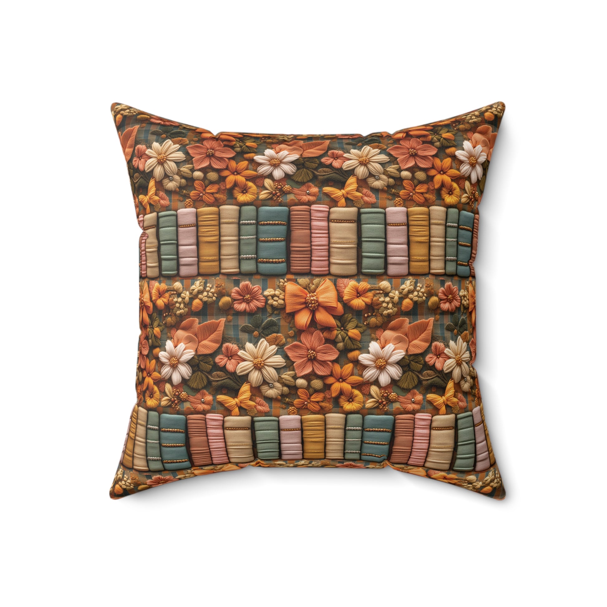 Boho Fall 3D Illusion Square Pillow Books Bows Design | Cozy Autumn Decorative Accent for Home Decor | Soft, Stylish Throw Pillow for Couch, Bed, or Chair Home Decor Bridal Shower - MRSBYVALLE