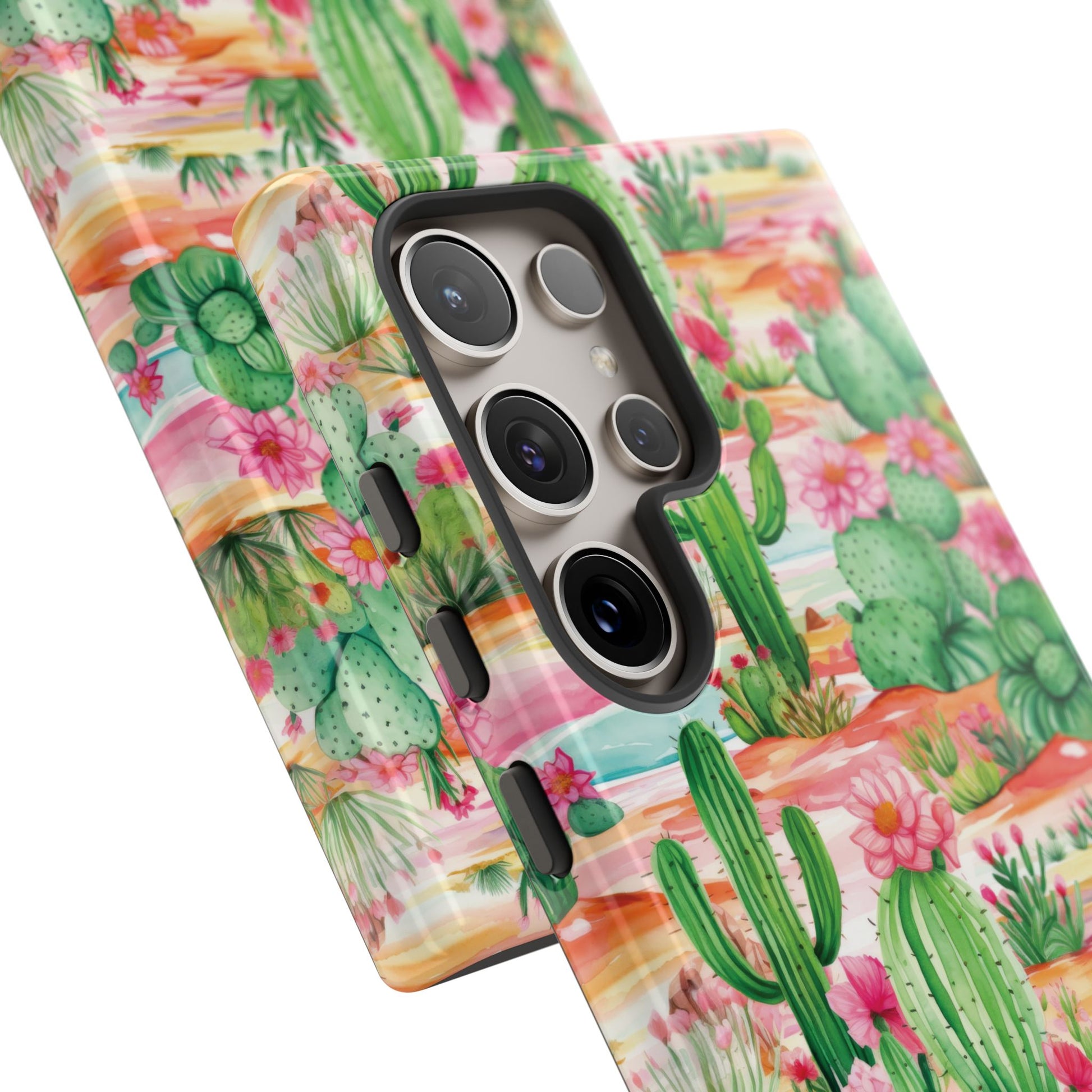 Pink and Mint Green Cactus Phone Case - Tough, Stylish Cover with Cactus Flowers | Durable Protection for iPhone & Android | Fresh Nature-Inspired Design!