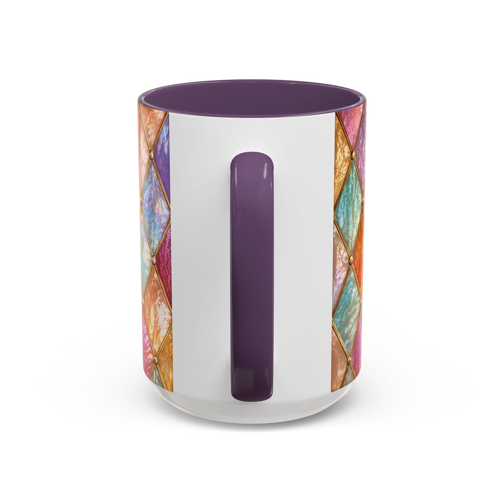 Colorful Jewel-Quilt Accent Coffee Mug — Vibrant Stained-Glass Pattern (11/15oz) Gift for her