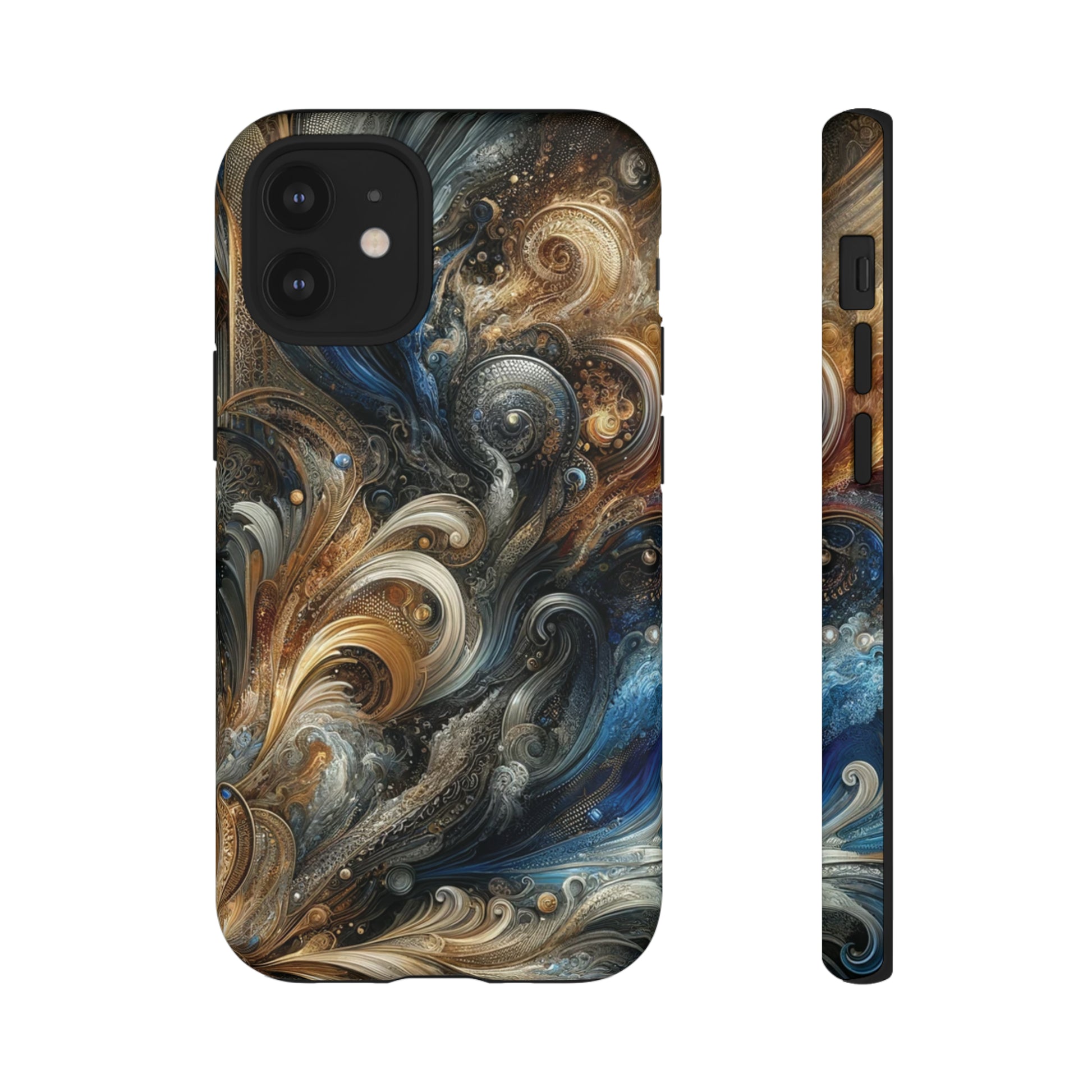 Gold and Navy Art Design Luxury Phone Tough Case Floral Elegant Durable Stylish for Modern Devices iPhone 15, Samsung iPhone Samsung Accessory Gift for Her.