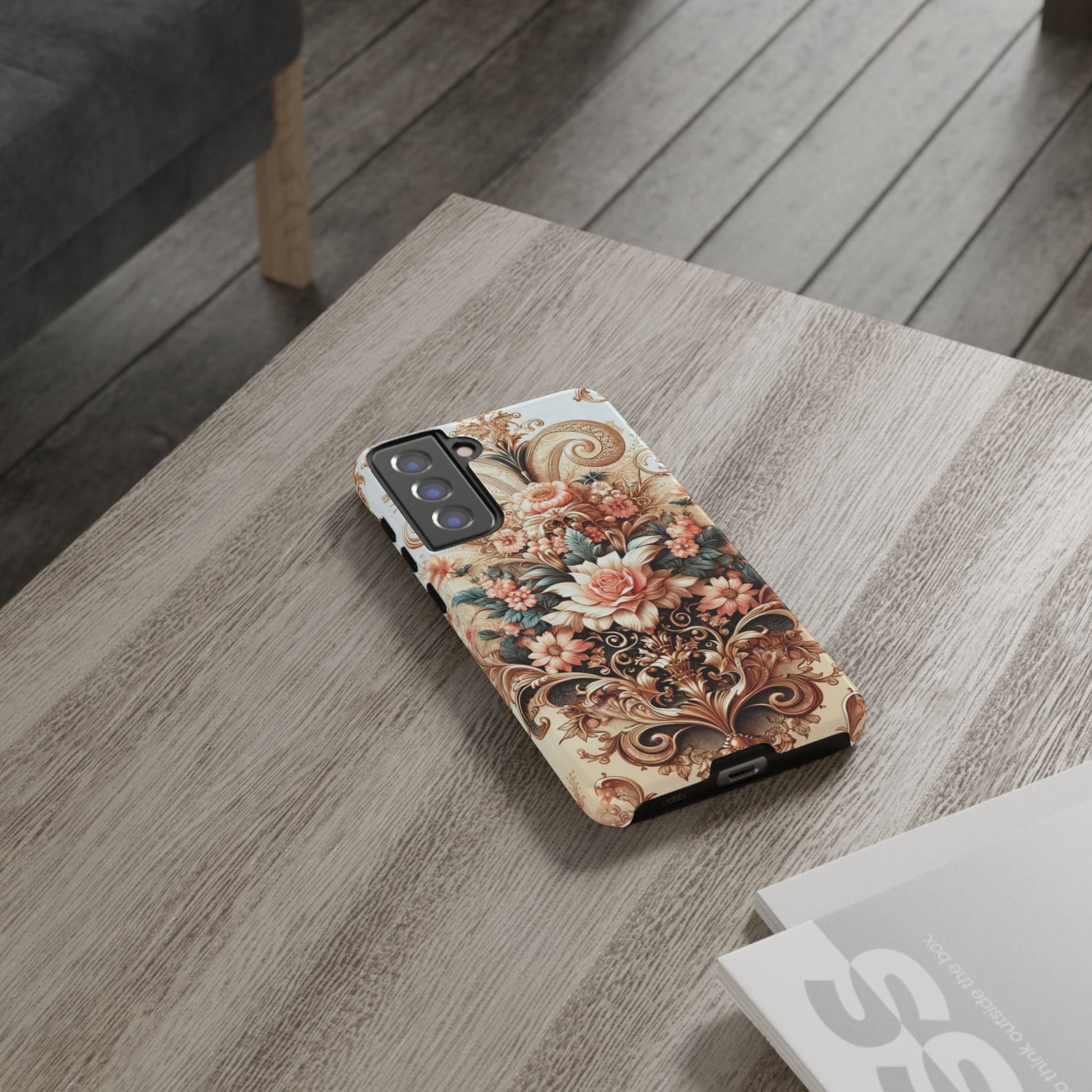 Gold Design Luxury Phone Tough Case Floral Elegant Durable Stylish for Modern Devices iPhone 17, 16, 15, Samsung iPhone Samsung Accessory Gift for Her