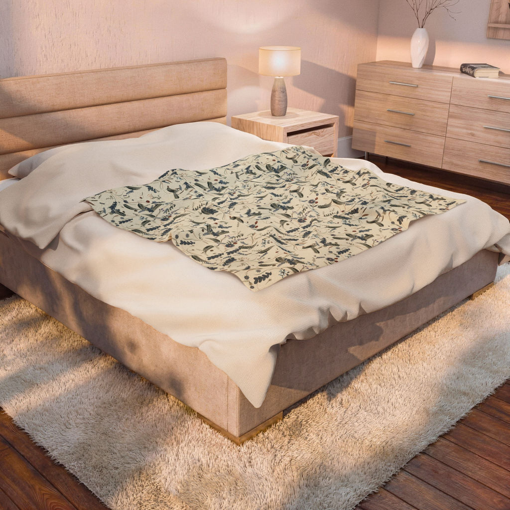 Botanical Floral Velveteen Plush Blanket — Soft Cozy Throw