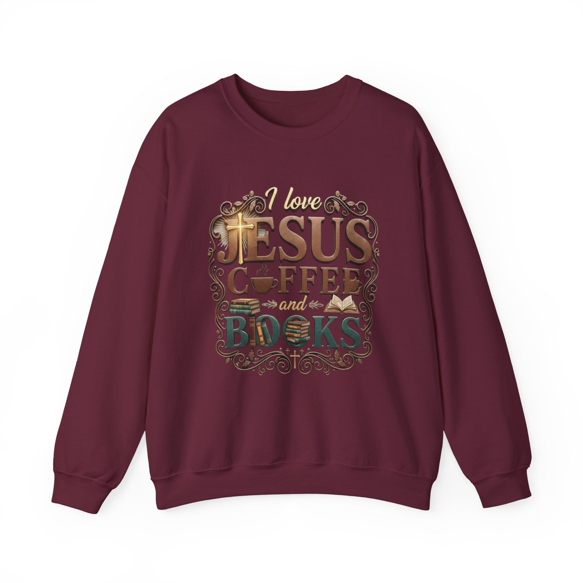 Love Jesus, Coffee & Books Sweatshirt | Christian Unisex Crewneck, Cozy Faith Gift