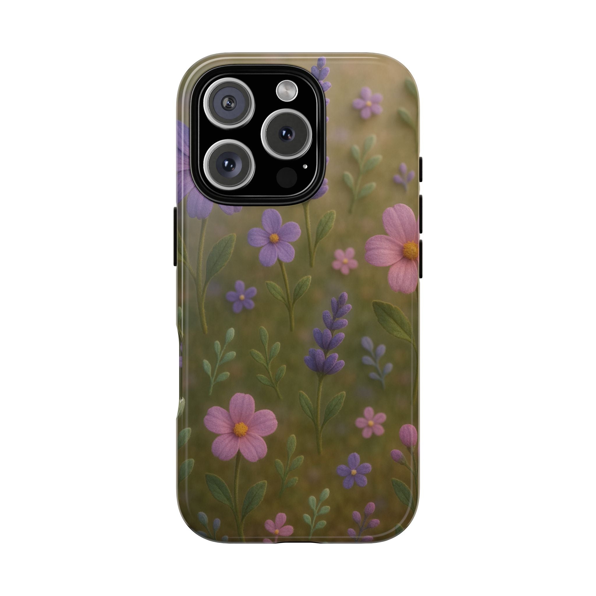 Pastel Flowers 3D Illusion Wildflower Phone Case Cute Pastel Floral Design in Lavender, Pink, Mint Green Aesthetic Protective Case for iPhone and  Android