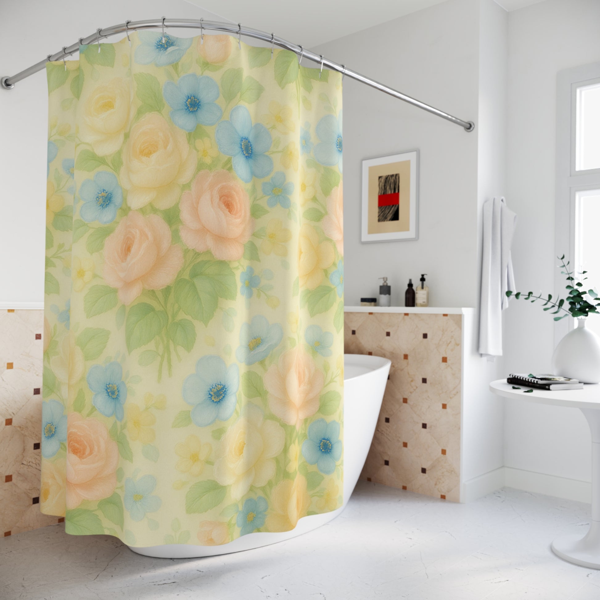 Floral Shower Curtains - Yellow Vintage Floral for Bathroom Refresh