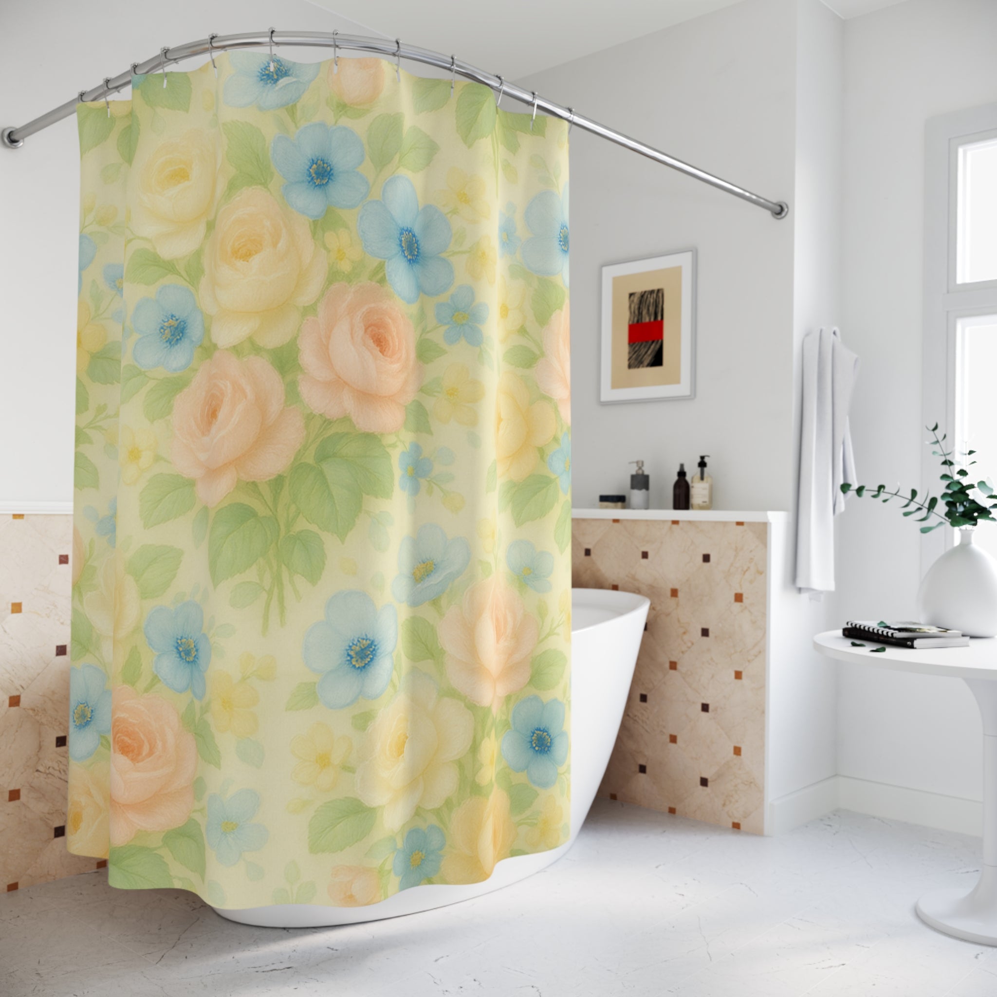 Floral Shower Curtains - Yellow Vintage Floral for Bathroom Refresh