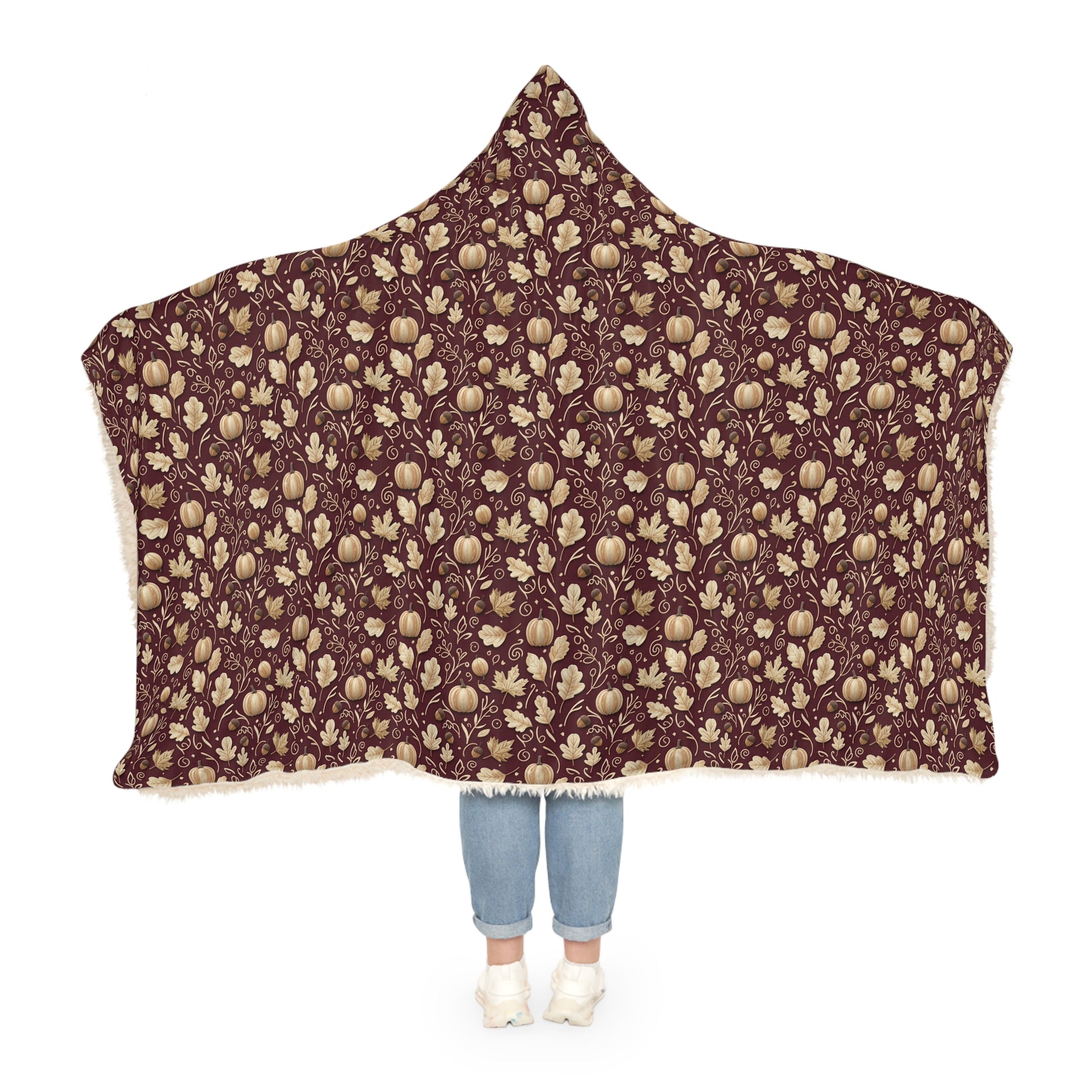 Burgundy Fall Hooded Blanket, Ultra Soft Wearable Autumn Throw, Cozy Rustic Harvest Wrap for Adults & Teens Perfect Gift Birthday, Christmas