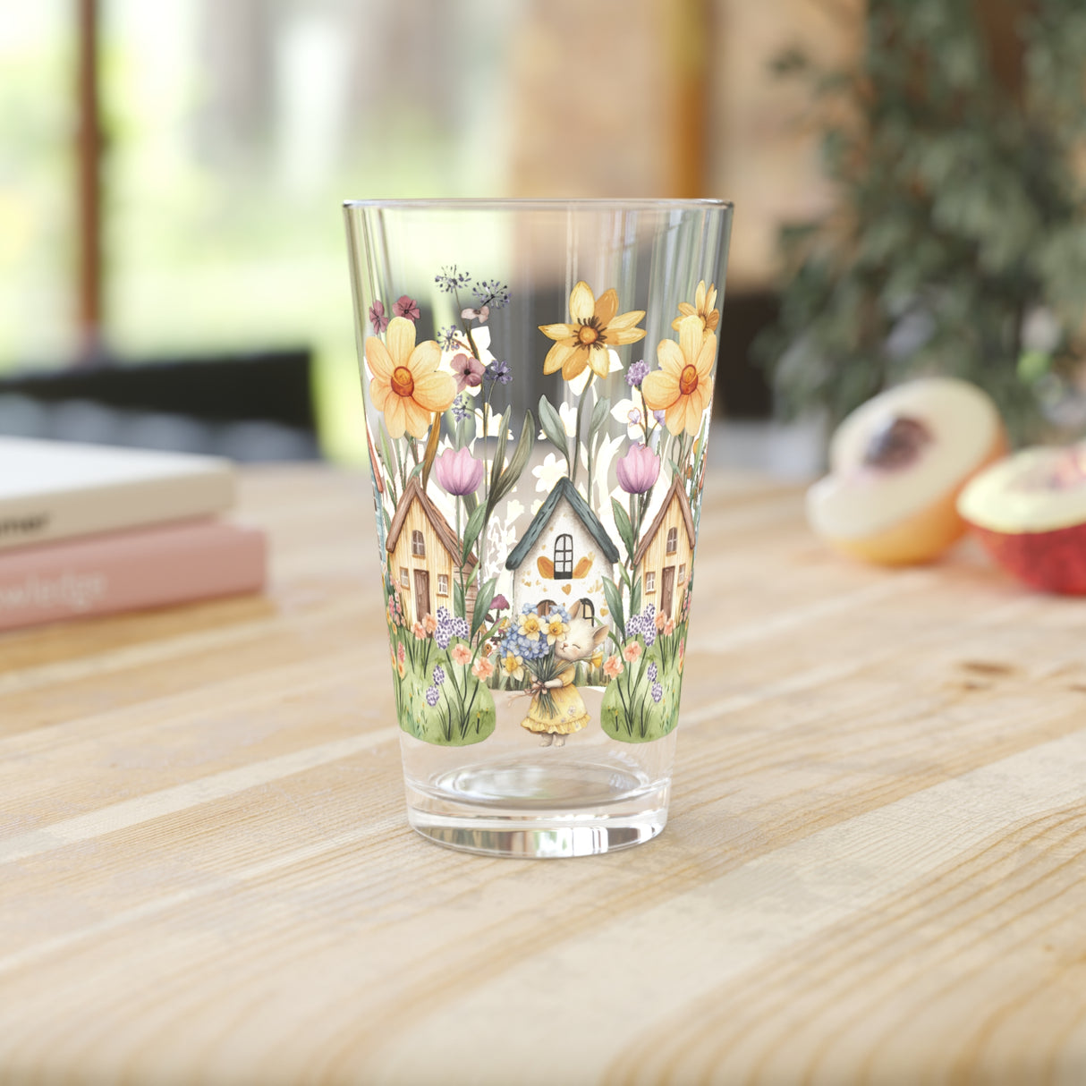 Pint Glass, Watercolor Floral House Cat, Gift for Cat Lovers, Cute Cat Glassware, Flower Decor, Spring Home Gift, Perfect Gift, Handwash