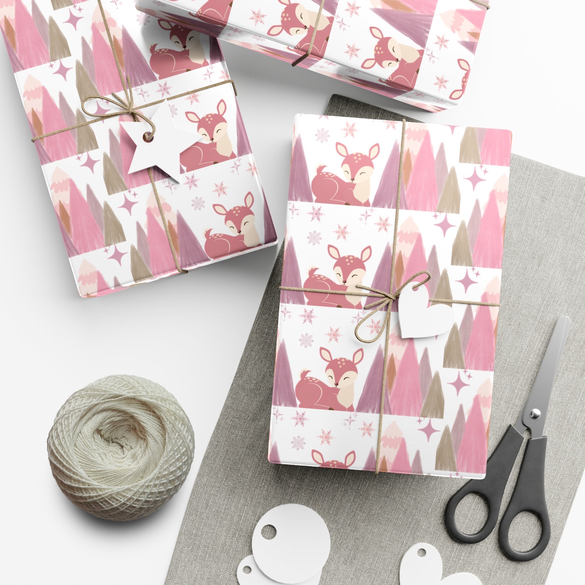 Pink and Lavender Deer Wrapping Paper, Whimsical Christmas Gift Wrap, Pastel Holiday Paper, Winter Wonderland Theme, Elegant Xmas Packaging