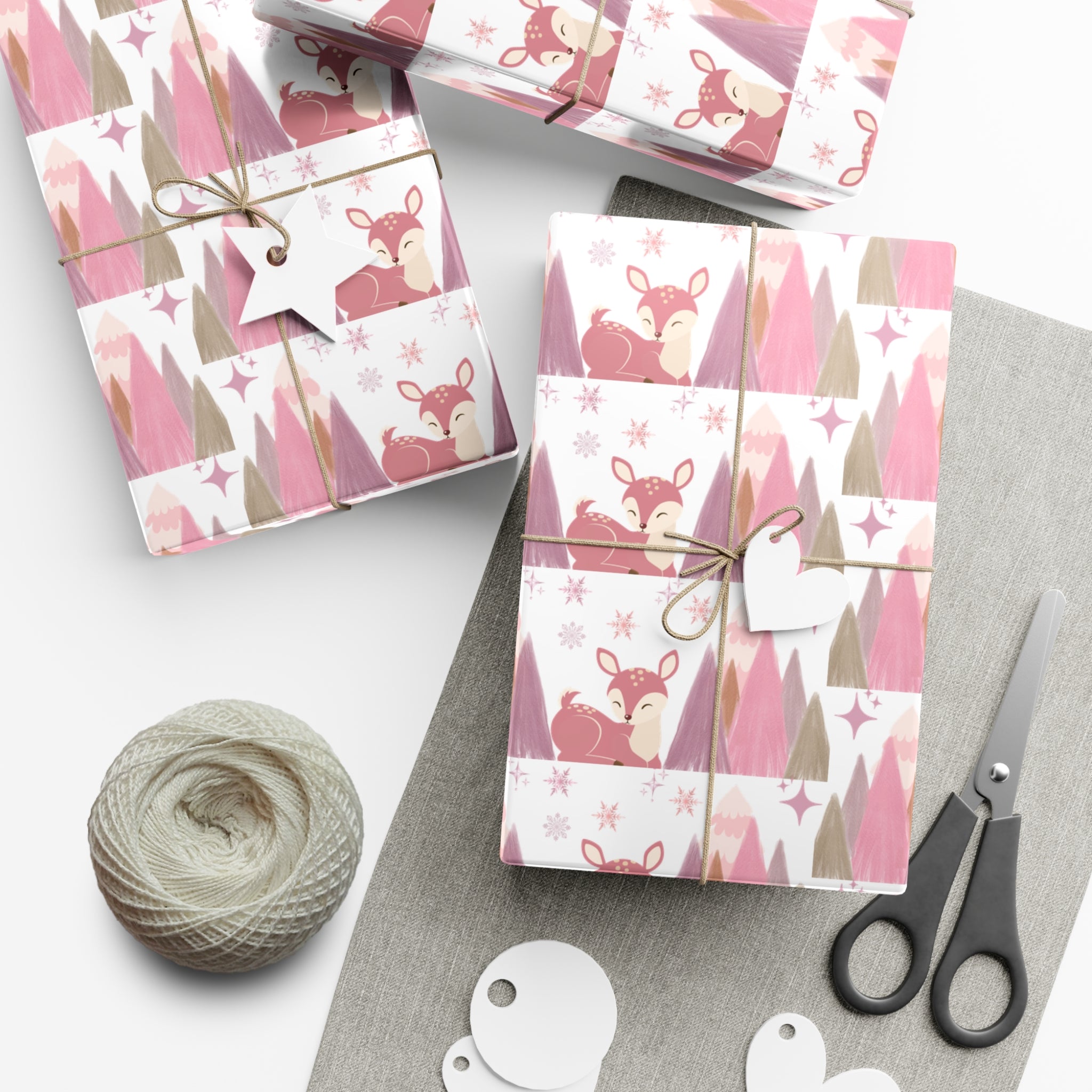 Pink and Lavender Deer Wrapping Paper, Whimsical Christmas Gift Wrap, Pastel Holiday Paper, Winter Wonderland Theme, Elegant Xmas Packaging