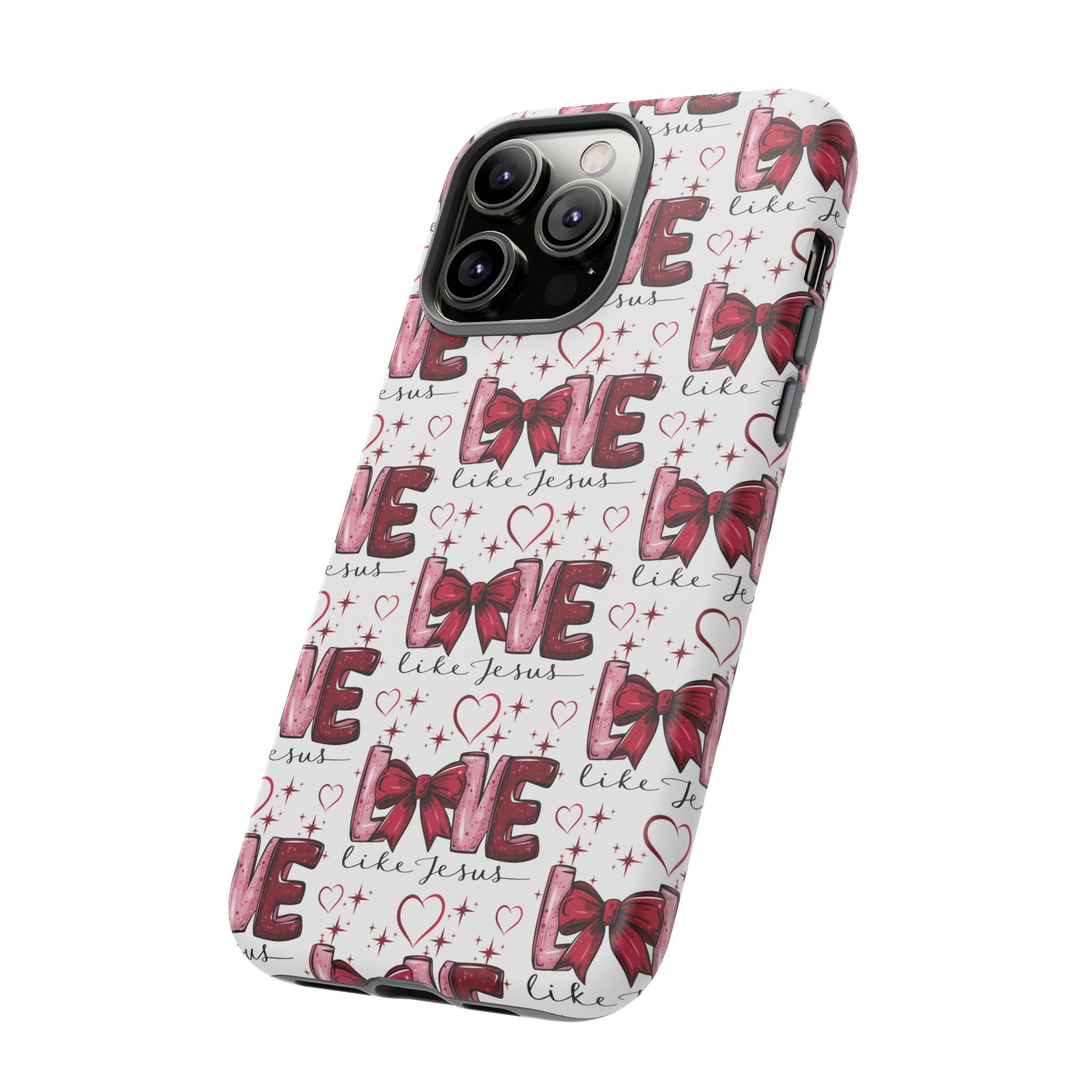 Love Like Jesus Red Bows and Hearts—Tough, Faithful Phone Cases & Religious iPhone Accessories: Protect Your Device & Show Your Faith