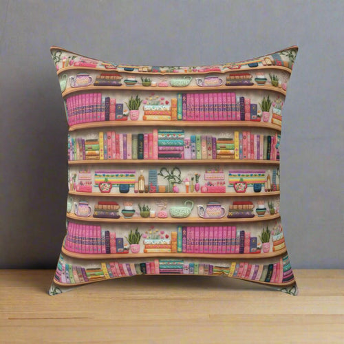 Pastel Books on Shelves with the 3D illusion of embroidery  