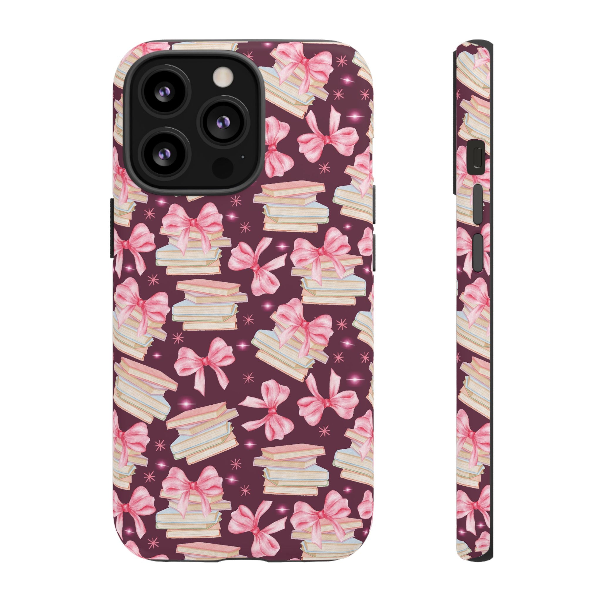 Coquette Pink Bows & Books Phone Case for iPhone 17 and Samsung, Pixel | Stylish Protective Cover Gift for Her Perfect for Floral Lover