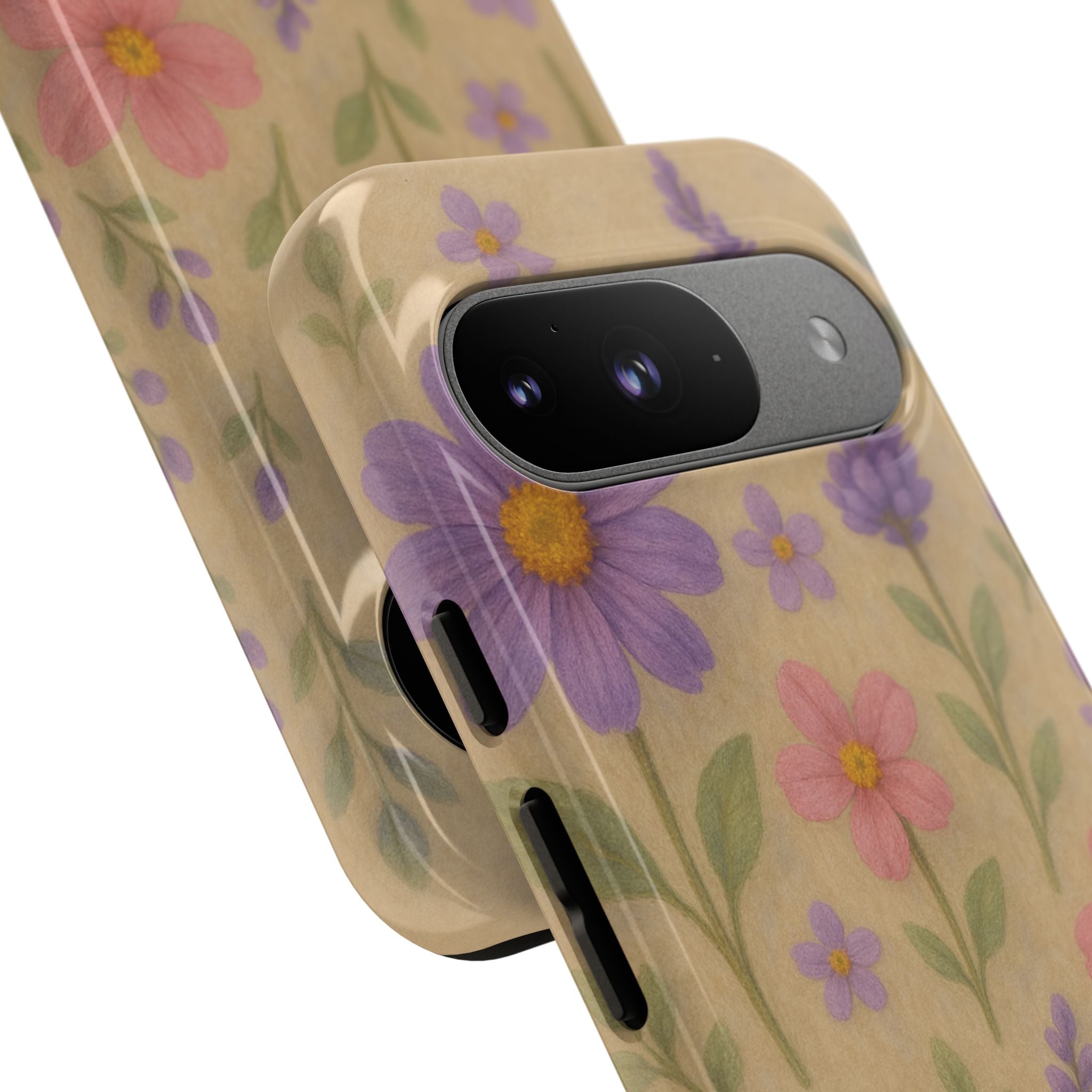 3D Illusion Wildflower Phone Case Cute Pastel Floral Design in Lavender, Pink, Mint Green – Aesthetic Protective Case for iPhone and  Android
