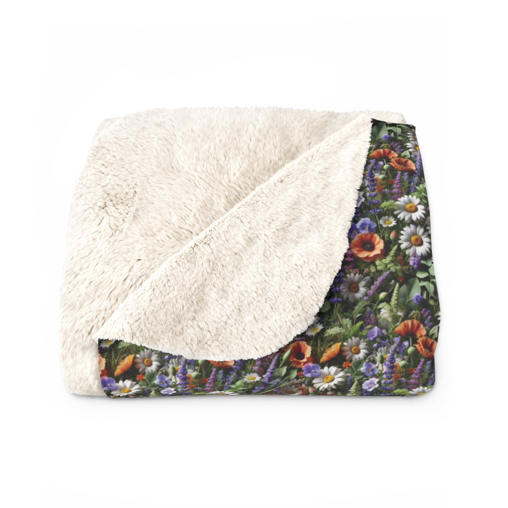 Boho Wildflower Sherpa Blanket - Cozy & Soft Throw with Vibrant Floral Design, Perfect for Home Decor, Lounging, or Gifting - MRSBYVALLE