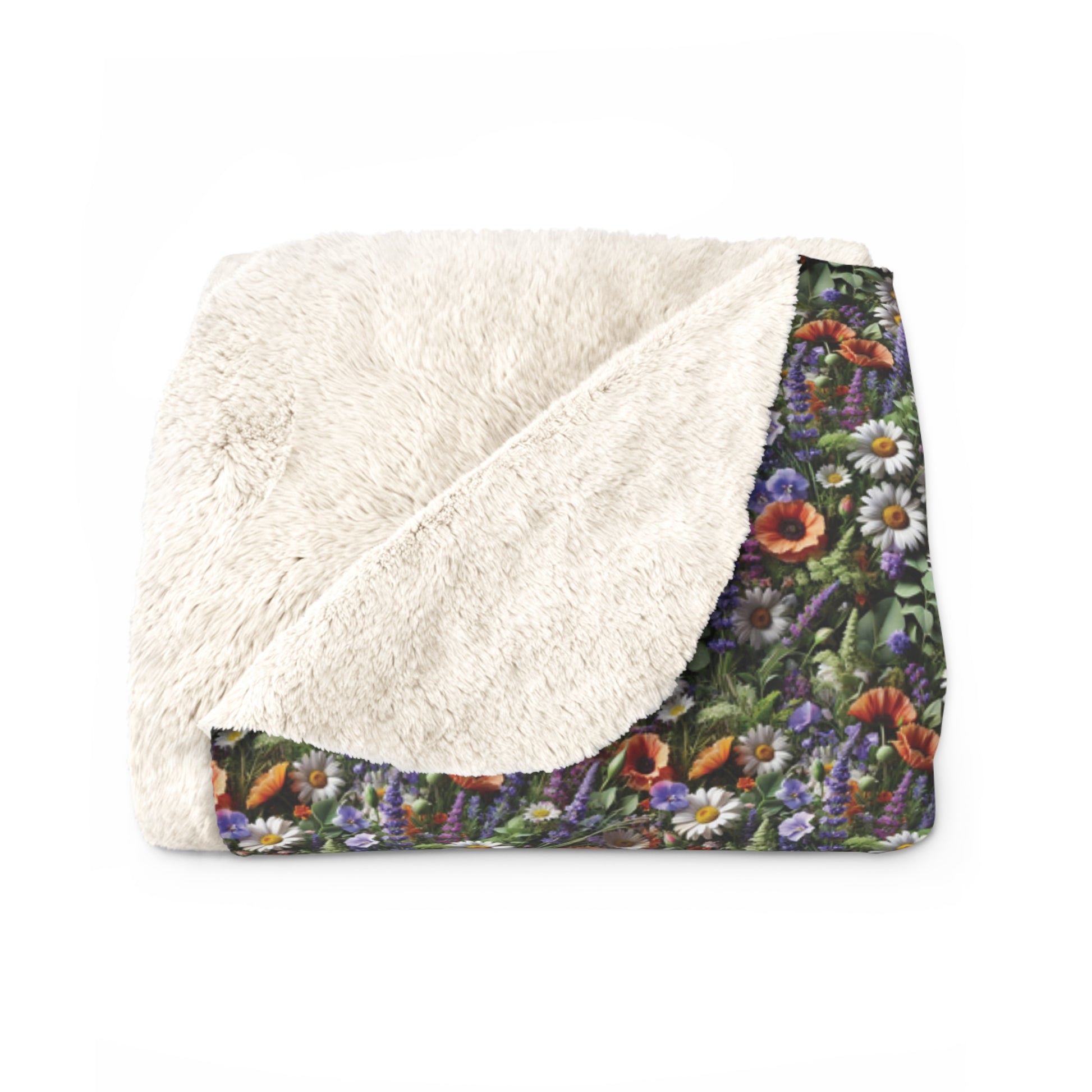 Boho Wildflower Sherpa Blanket - Cozy & Soft Throw with Vibrant Floral Design, Perfect for Home Decor, Lounging, or Gifting - MRSBYVALLE