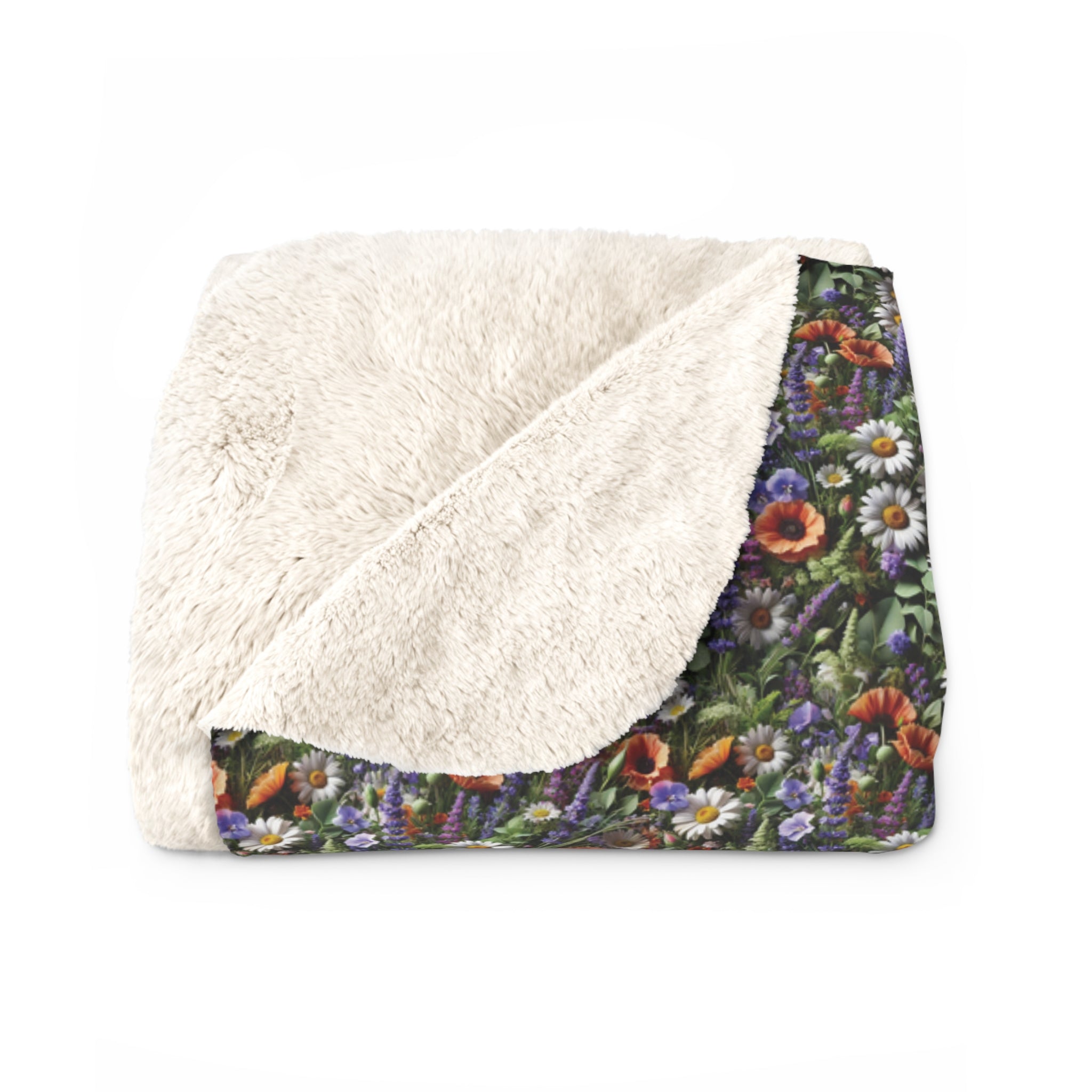 Boho Wildflower Sherpa Blanket - Cozy & Soft Throw with Vibrant Floral Design, Perfect for Home Decor, Lounging, or Gifting - MRSBYVALLE
