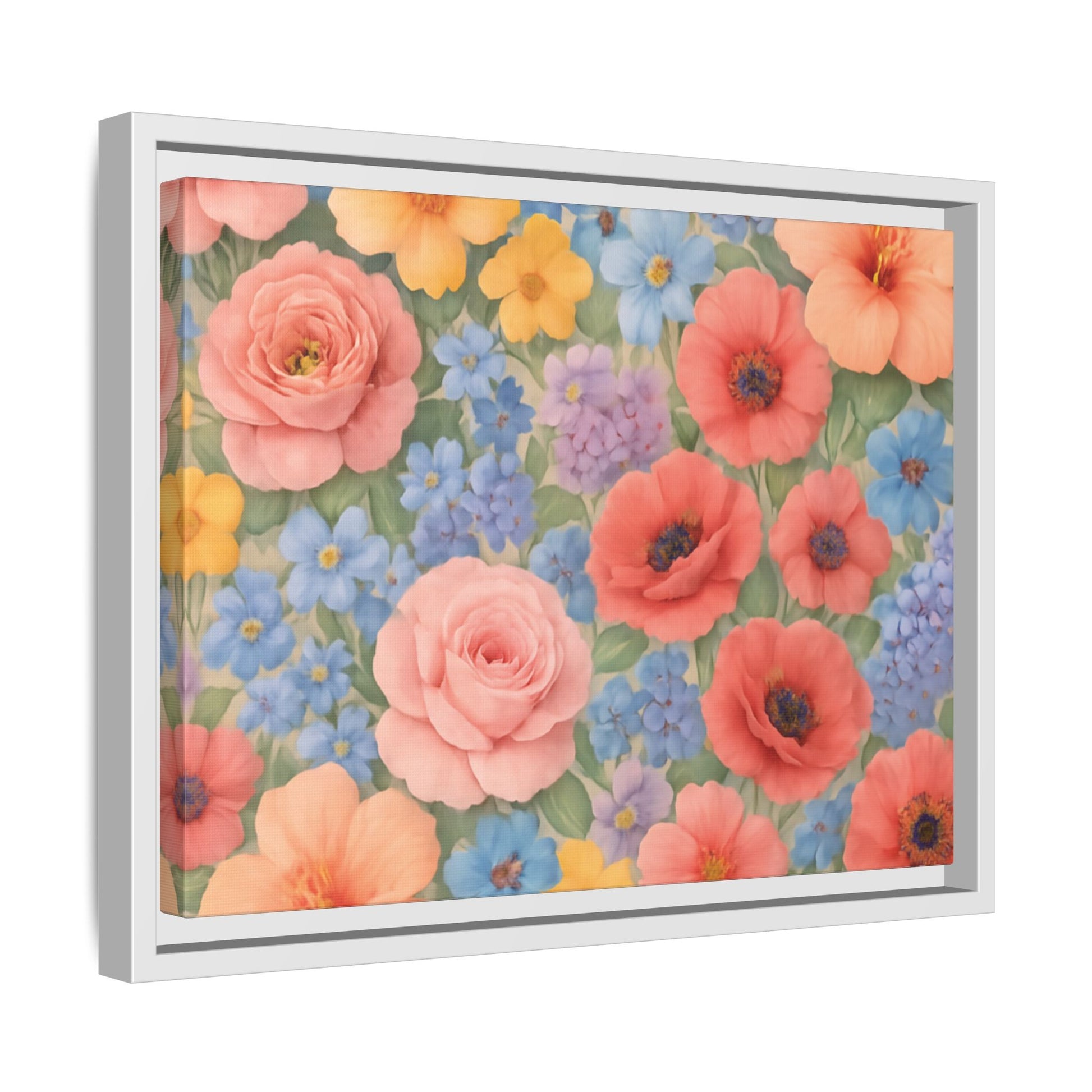 Luxury Framed Floral Canvas – Bold Multi-Color Botanical Wall Art, Elegant Nature-Inspired Accent for Living Room, Bedroom, or Office Décor Gift for Mom