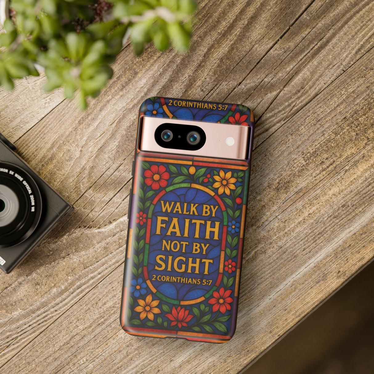 Walk by Faith Stain Glass Illusion Everywhere Christian Tough Phone Case with Bible Verse or Affirmation  Protective, Inspirational Gift for Christians