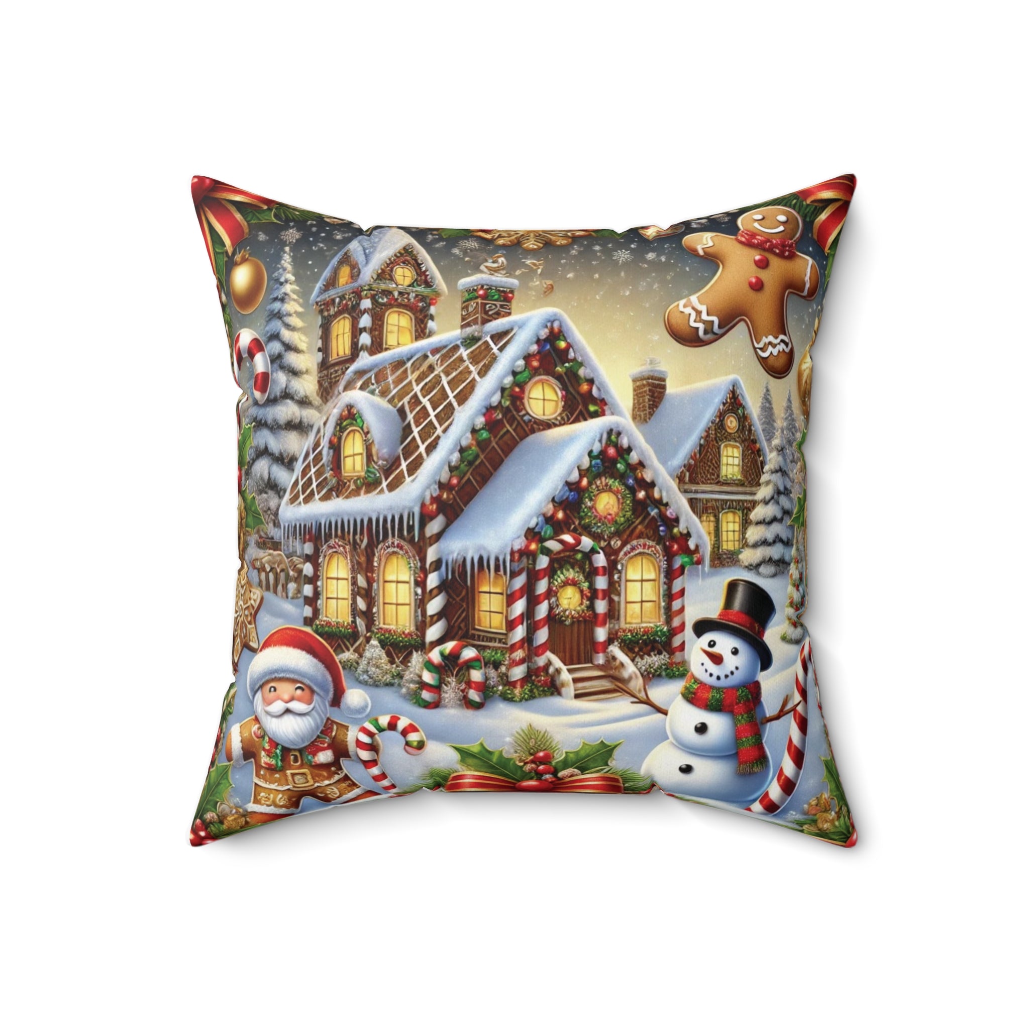 Holiday Throw Pillow - Gingerbread House, Snowman & Candy Cane Design, Festive Christmas Decor, Cozy Accent for Living Room or Bedroom - MRSBYVALLE