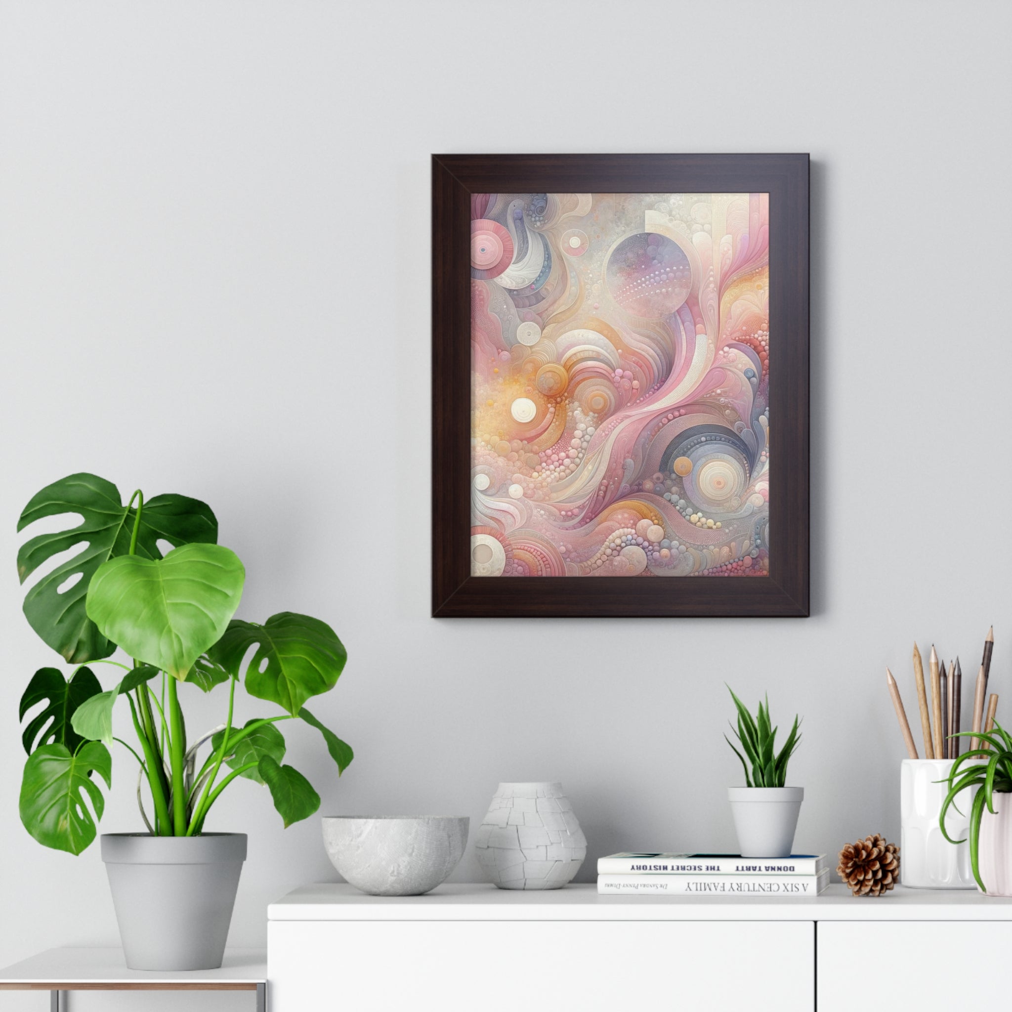 Pink Contemporary Elegance Abstract Modern Art Framed Canvas Print Wall Classic Encased in Black, White, or Walnut Frames with Durable Acrylic Protection Ready to Hang Timelessly Crafted..