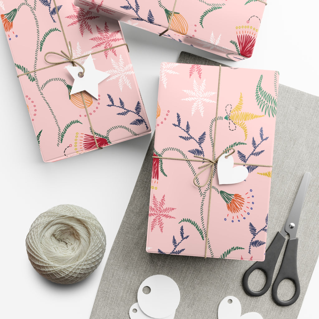 Pink Wildflowers Wrapping Paper Pink Bows Cherries Elegance Perfect for Gifts Weddings, Bridal Baby Showers All Occasion - MRSBYVALLE