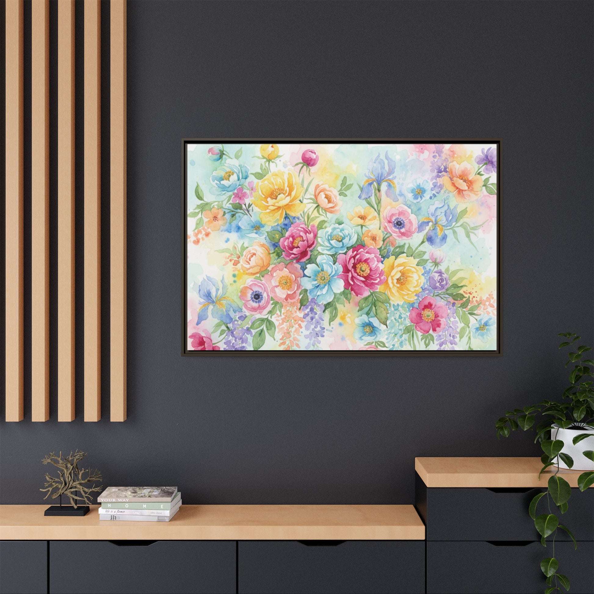Watercolor Floral Bouquet Canvas, Framed Matte Wall Art | Multi-Color Wall Art