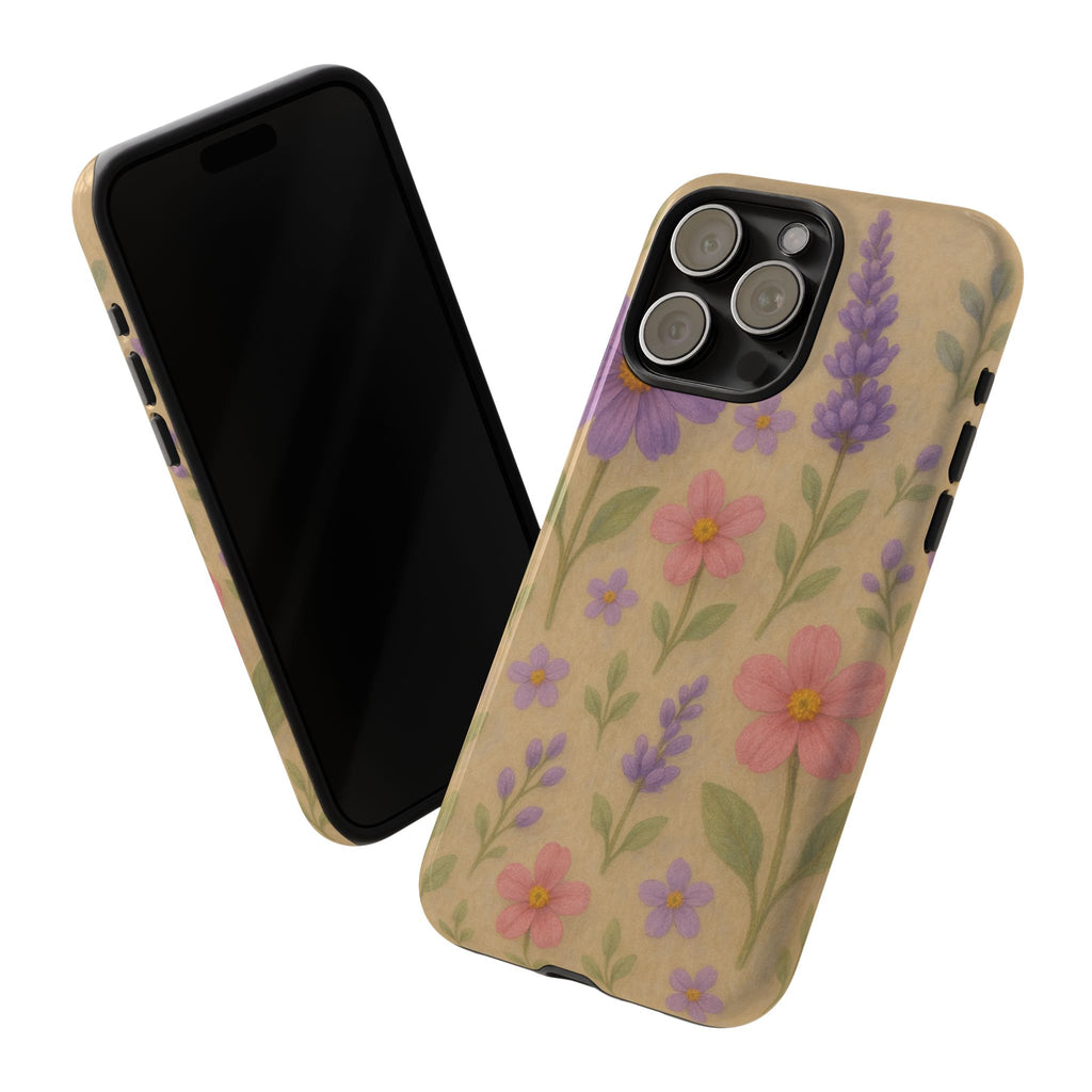 3D Illusion Wildflower Phone Case Cute Pastel Floral Design in Lavender, Pink, Mint Green – Aesthetic Protective Case for iPhone and  Android