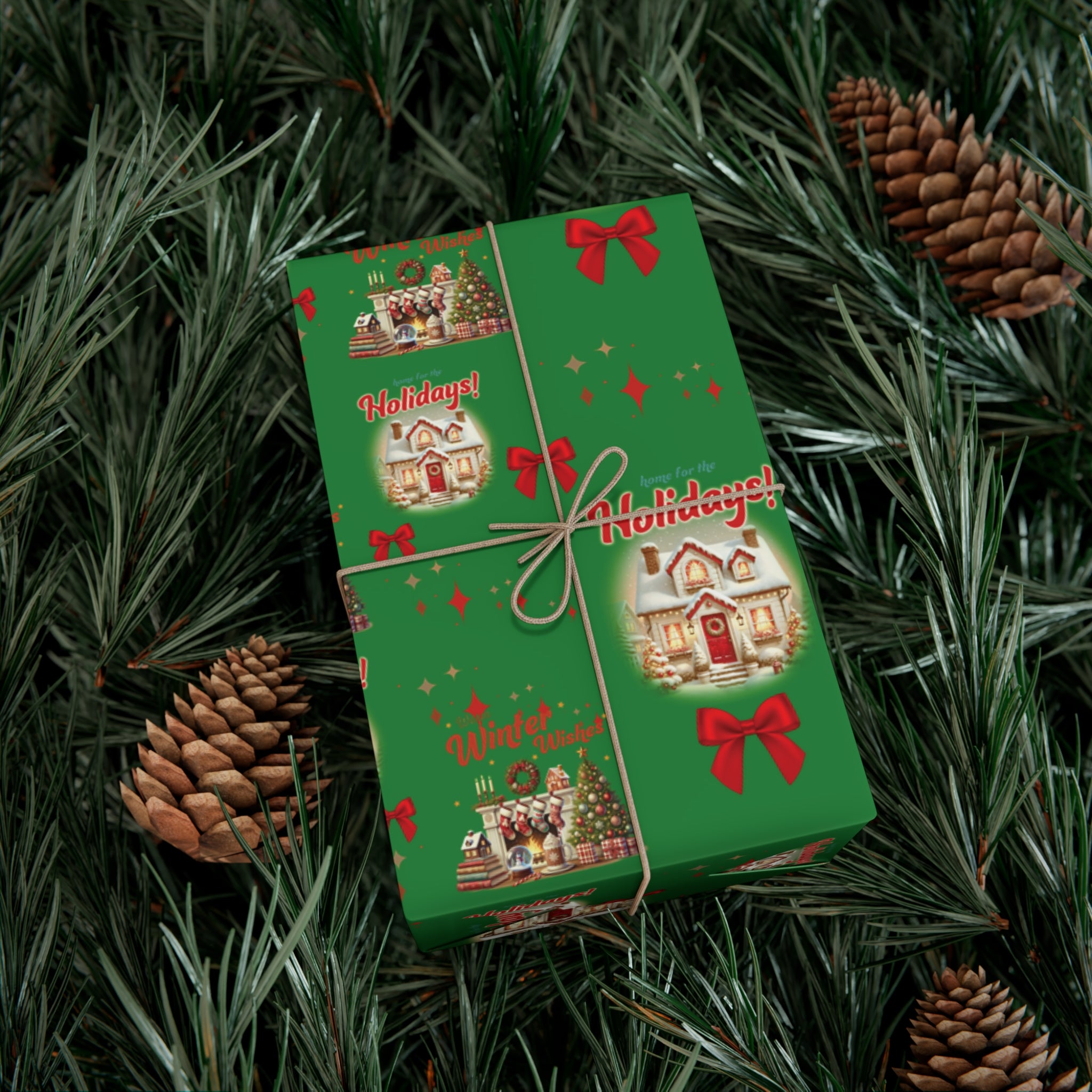 Retro Christmas Scenes Wrapping Paper - Forest Green Holiday Gift Wrap with Vintage Vibes, Perfect for Festive Presents, Nostalgic Holiday Decor, and Gift Wrapping Premium Quality - MRSBYVALLE