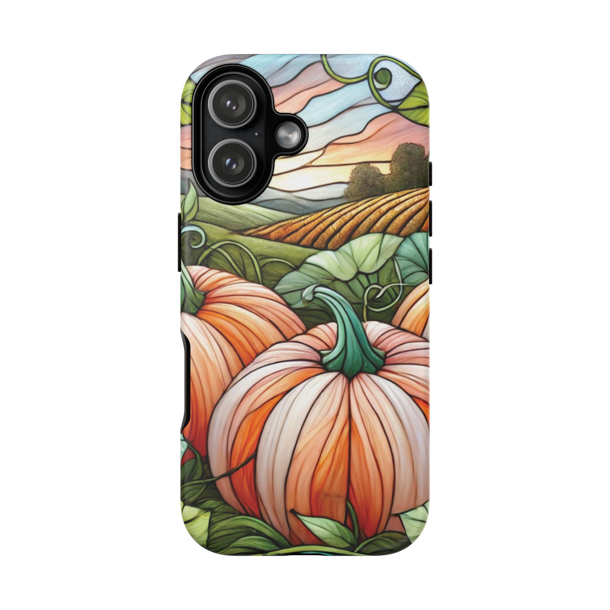 Pumpkins Phone Case Fall Faux Stained-Glass Thanksgiving Cover Pumpkin Lovers Gift for Galaxy S 24 23 22 21 Pixel 5 6 7 8 iPhone 17 , 16 15 14 13 12 Samsung iPhone Samsung Gift for Her