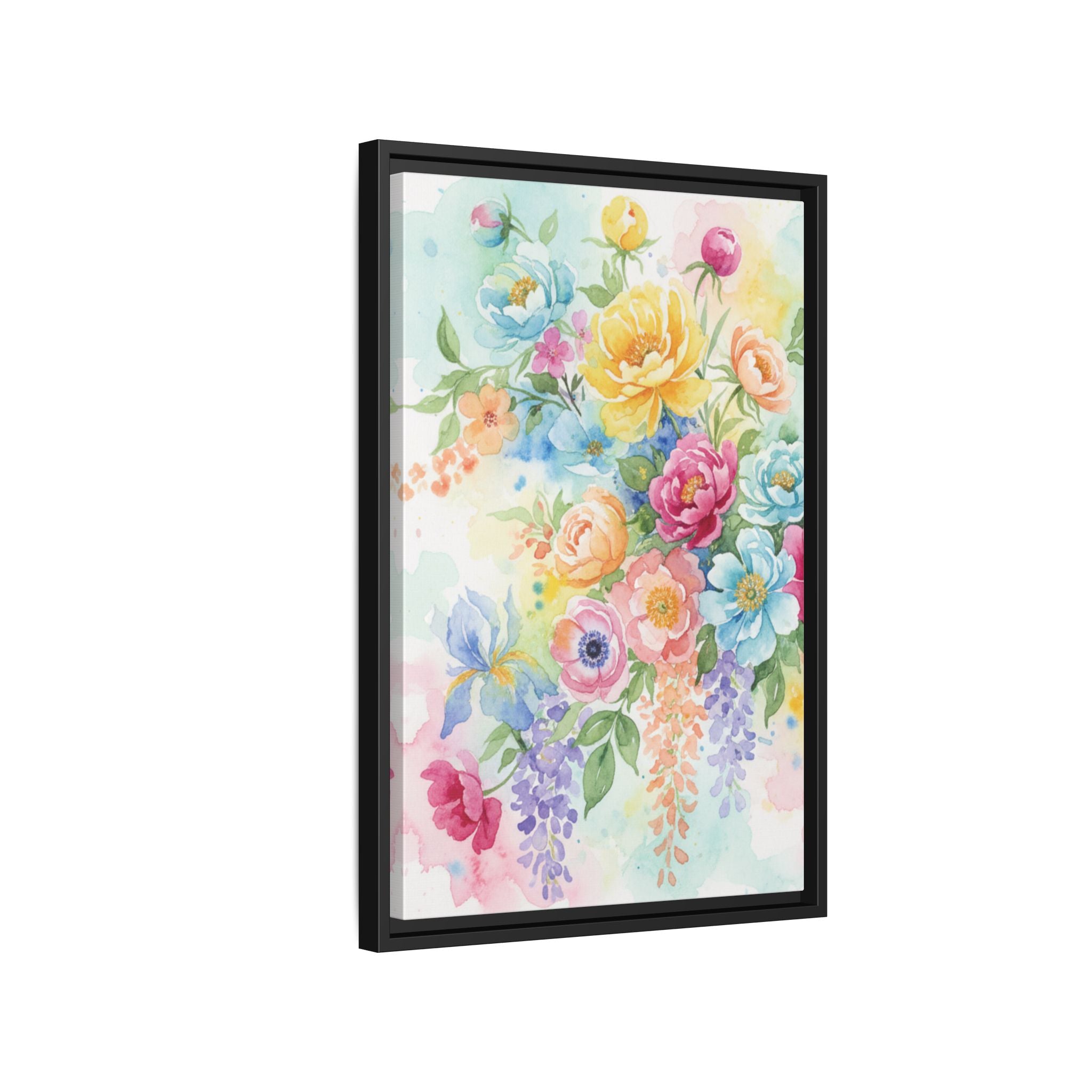 Toile Bouquet Floral Aquarelle, Art Mural Mat Encadré | Art Mural Multicolore