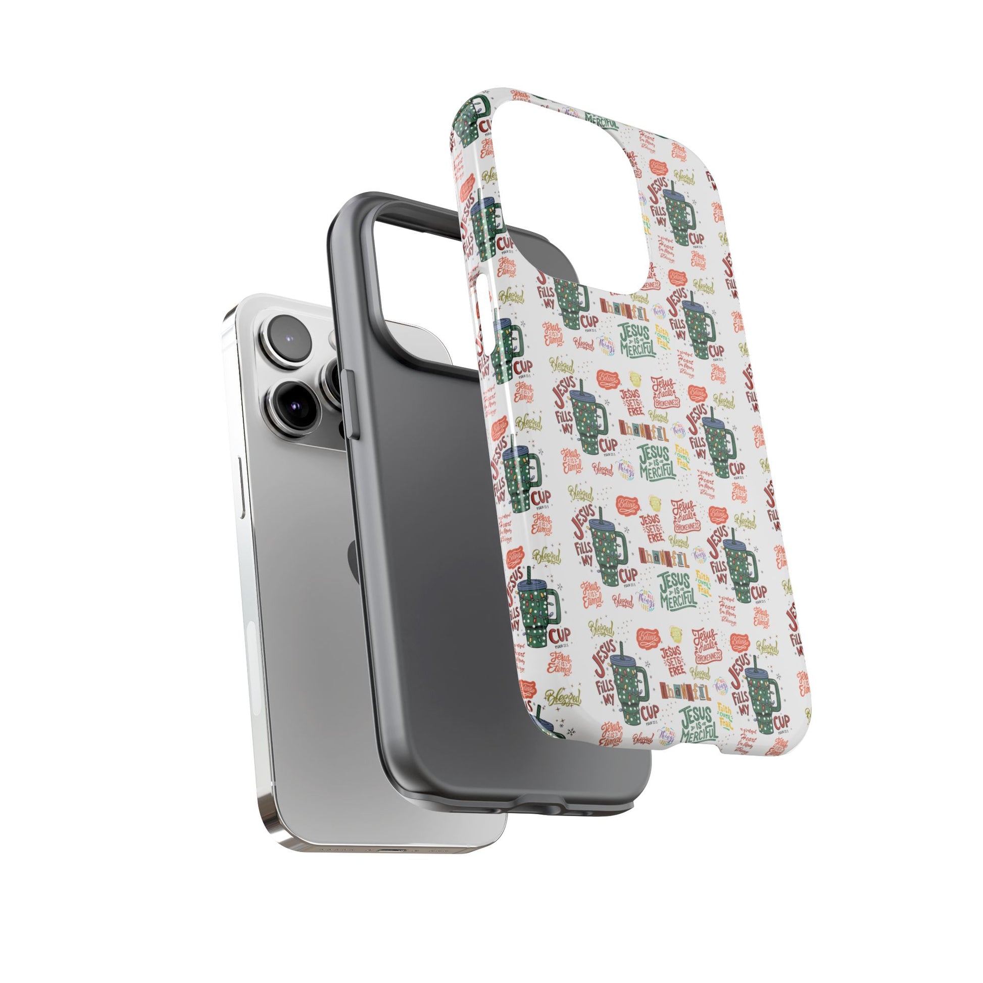 Jesus Fill My Cup Phone Case Cute Floral Design in Red, Pink, Blue – Aesthetic Protective Case for iPhone and  Android