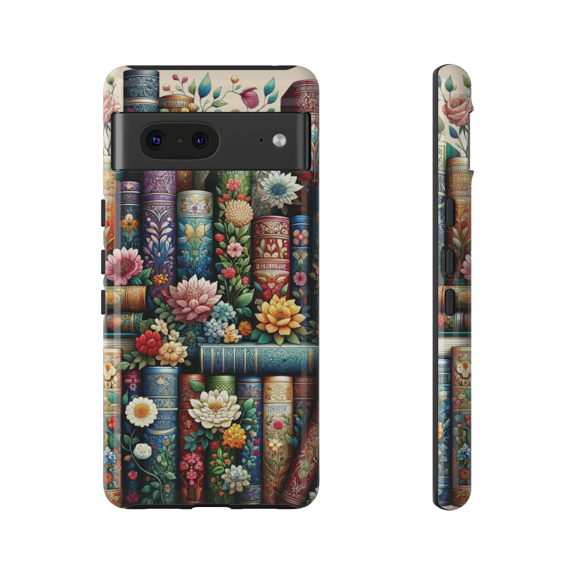 Books and Floral Boho Luxury Phone Tough Case Floral Elegant Durable Stylish for Modern Devices iPhone 15, Samsung iPhone Samsung Accessory Gift for Her.