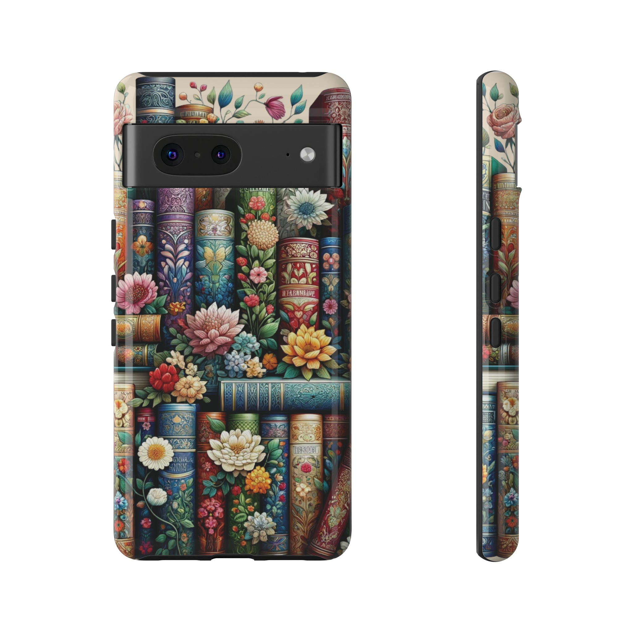 Books and Floral Boho Luxury Phone Tough Case Floral Elegant Durable Stylish for Modern Devices iPhone 15, Samsung iPhone Samsung Accessory Gift for Her.
