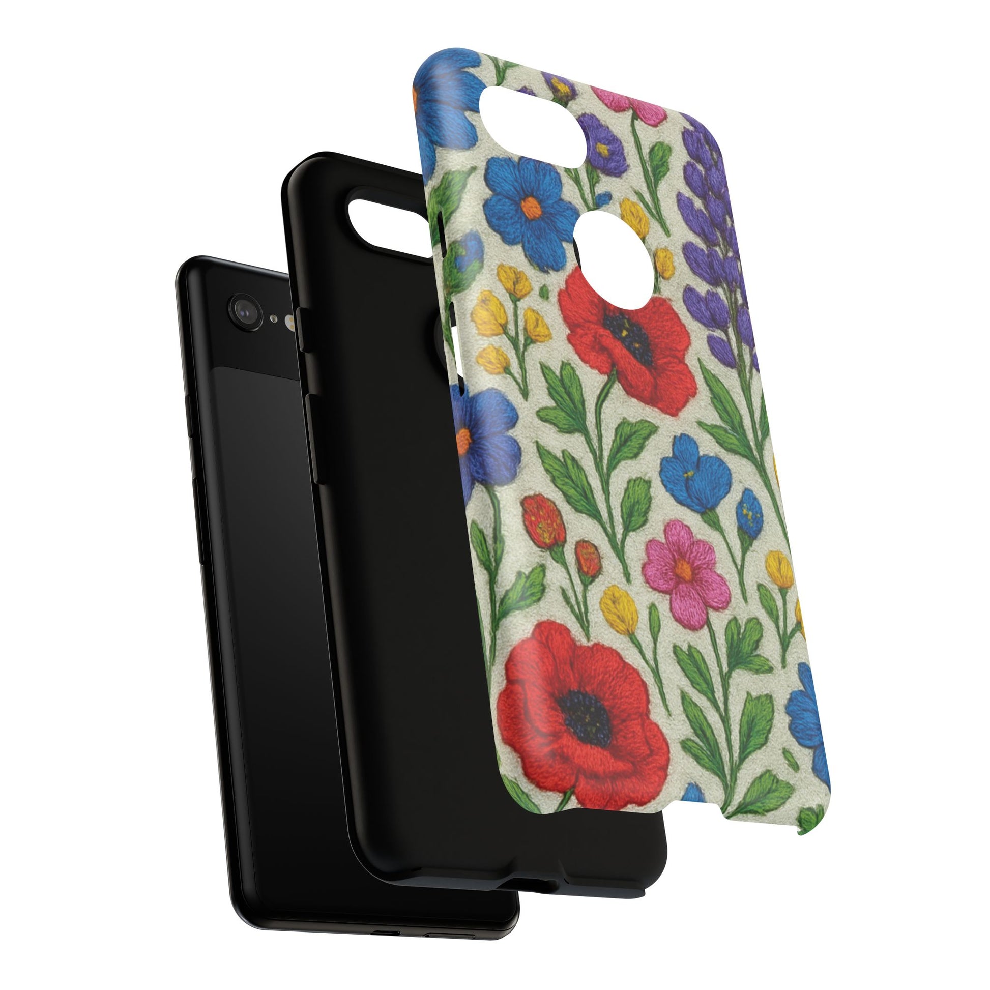 Bright 3D Illusion Wildflower Phone Case Cute Floral Design in Red, Pink, Blue – Aesthetic Protective Case for iPhone and  Android