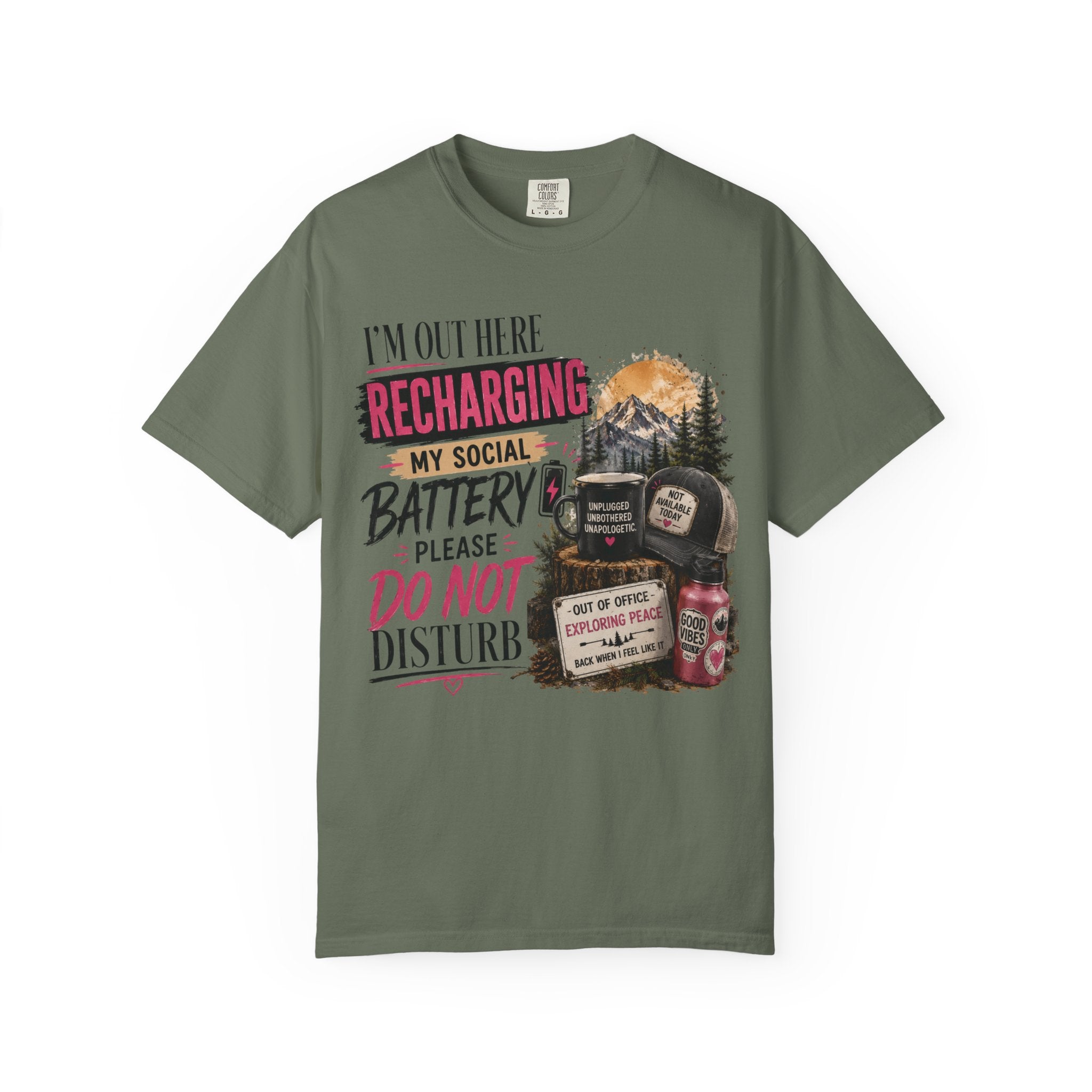 Recharging My Social Battery T-Shirt — Do Not Disturb Camping Graphic Tee