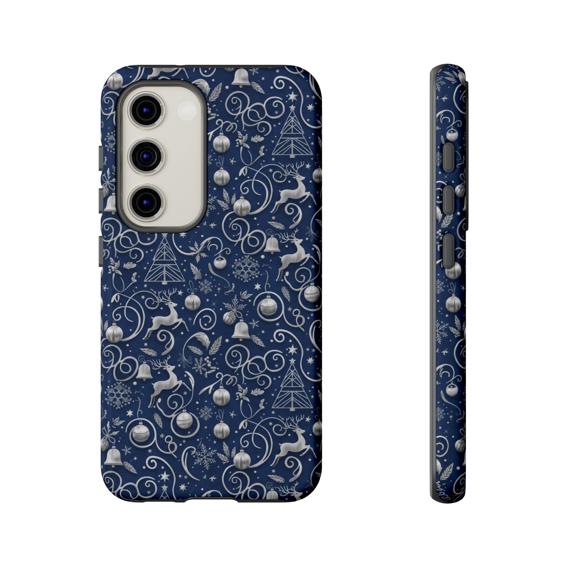 Blue & Silver Christmas Phone Case – Holiday Sparkle Design for iPhone 17, All iPhones & Galaxy | MRSBYVALLE Gift for Her