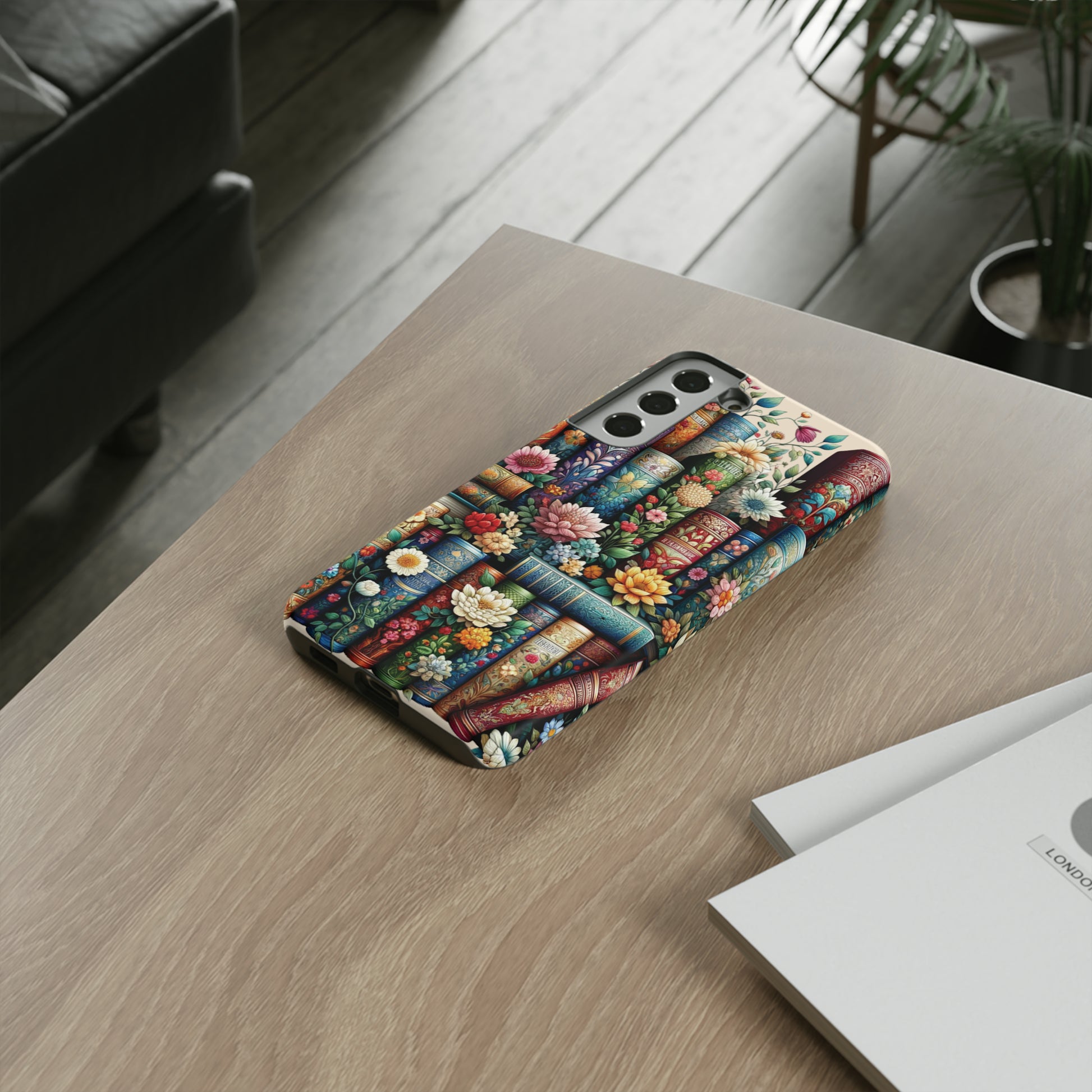 Books and Floral Boho Luxury Phone Tough Case Floral Elegant Durable Stylish for Modern Devices iPhone 15, Samsung iPhone Samsung Accessory Gift for Her.