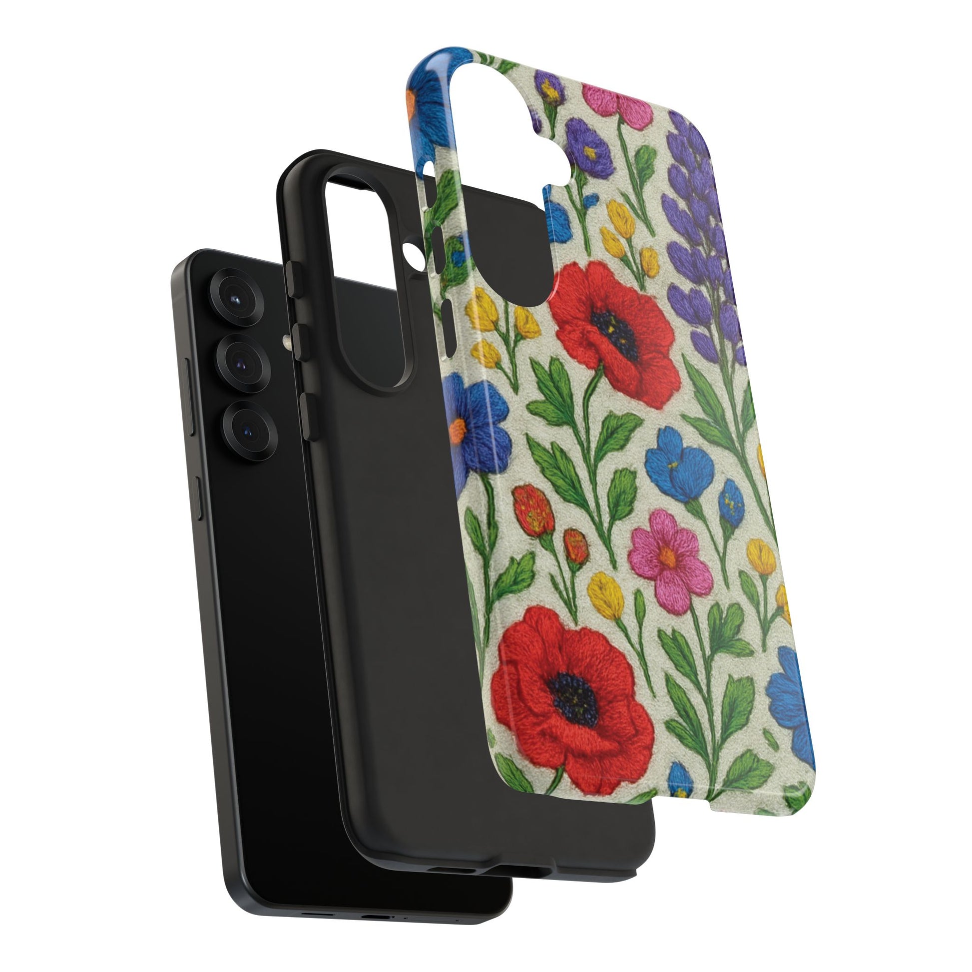 Bright 3D Illusion Wildflower Phone Case Cute Floral Design in Red, Pink, Blue – Aesthetic Protective Case for iPhone and  Android