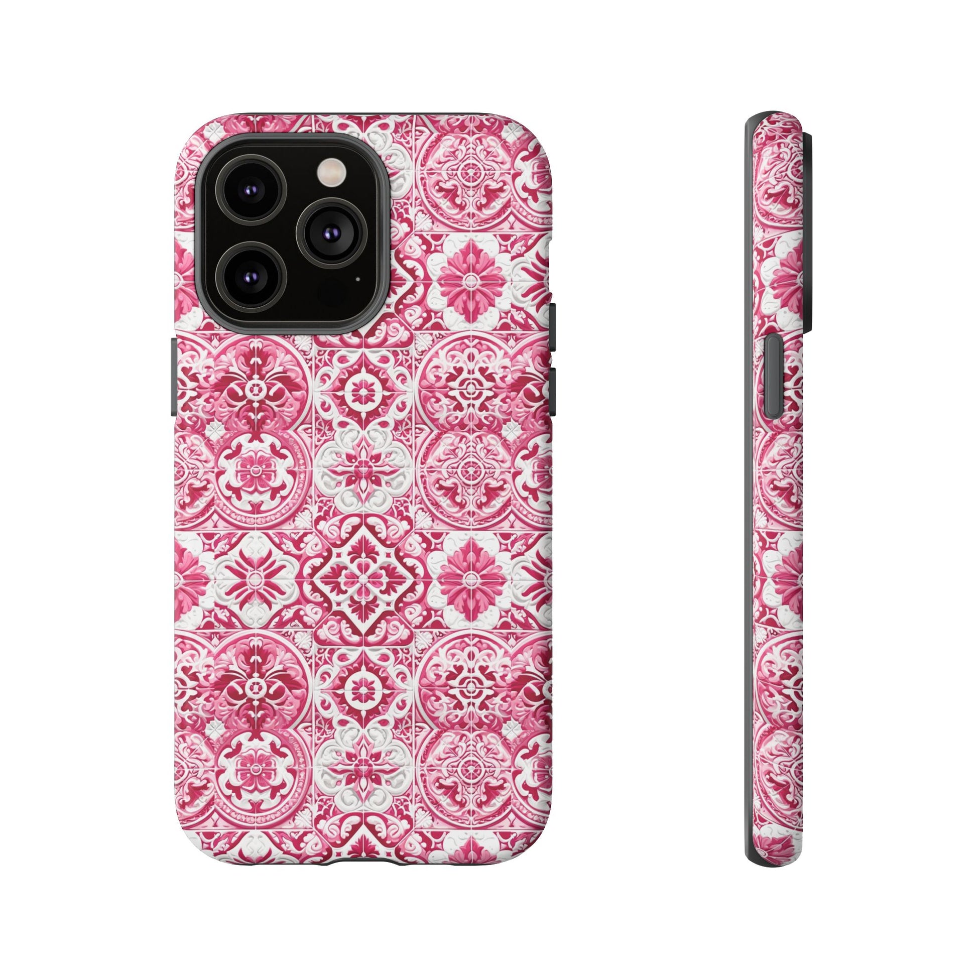 Pink and White Mediterranean Tile Design Phone Case - Stylish, Protective Cover for All Models Gift for Mom Accessory Gift for Her