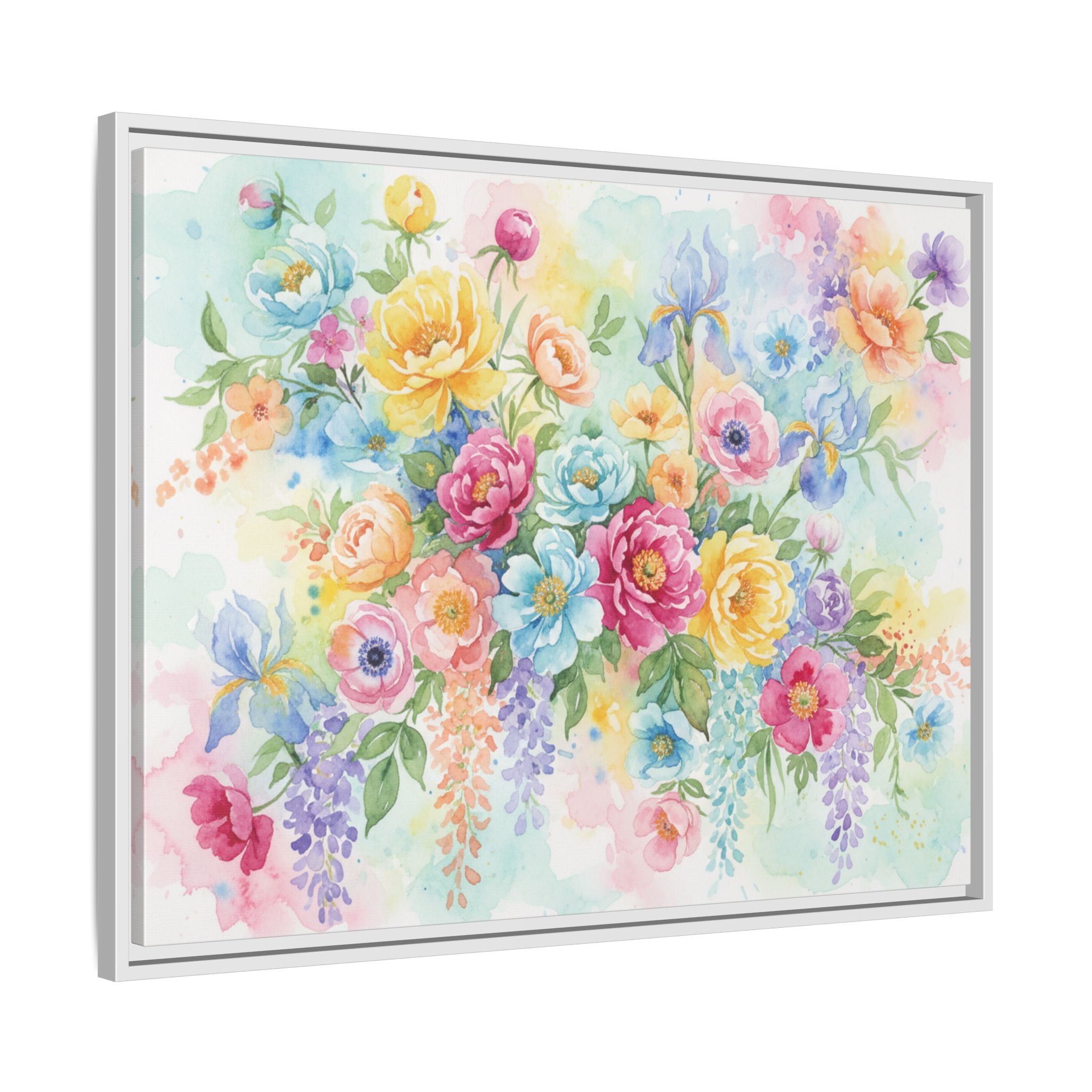Toile Bouquet Floral Aquarelle, Art Mural Mat Encadré | Art Mural Multicolore