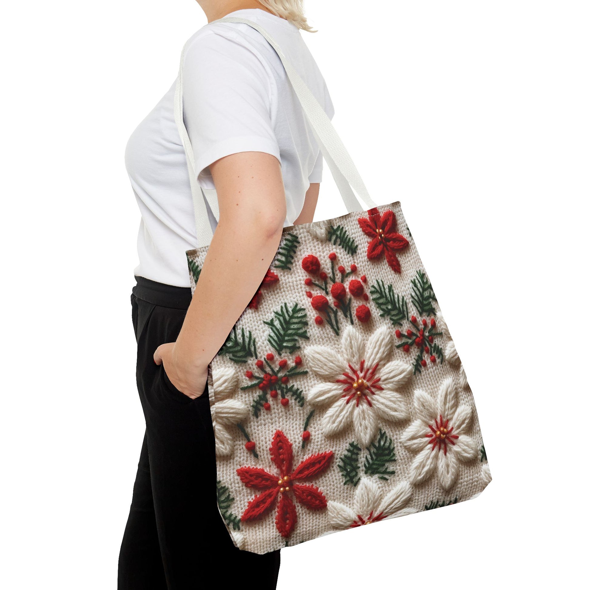 Festive Poinsettia Christmas Tote Stylish Holiday Bag for Shopping, Gifts, and Everyday Use - Durable, Reusable, and Perfect for Spreading Cheer This Holiday Season - MRSBYVALLE